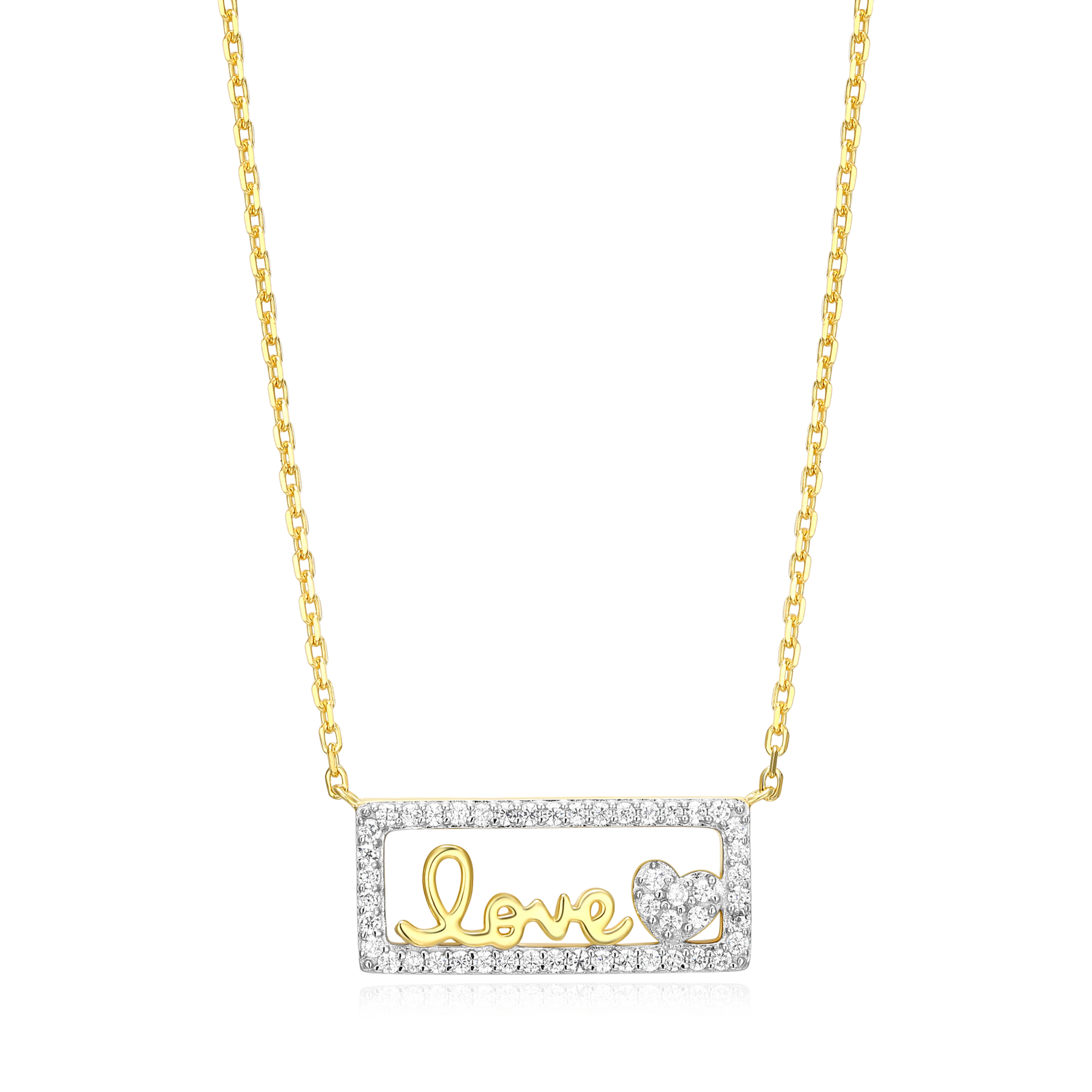 BN0003Y - Framed Love Necklace in 14K Yellow Gold-Plated Sterling Silver