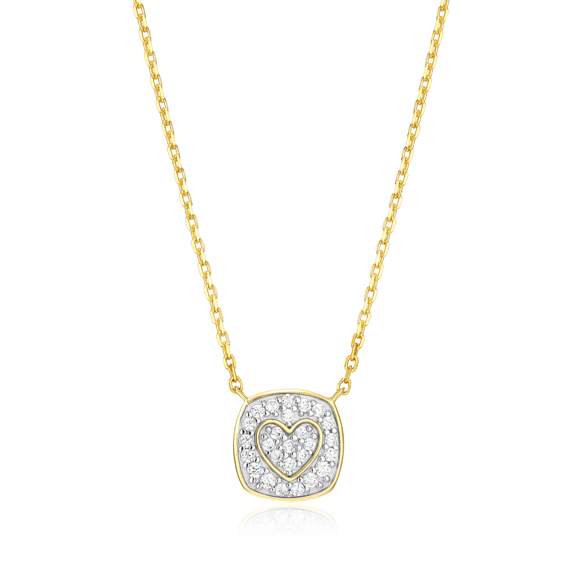 BN0014Y - Heart Emblem Cushion Necklace in 14K Yellow Gold-Plated Sterling Silver