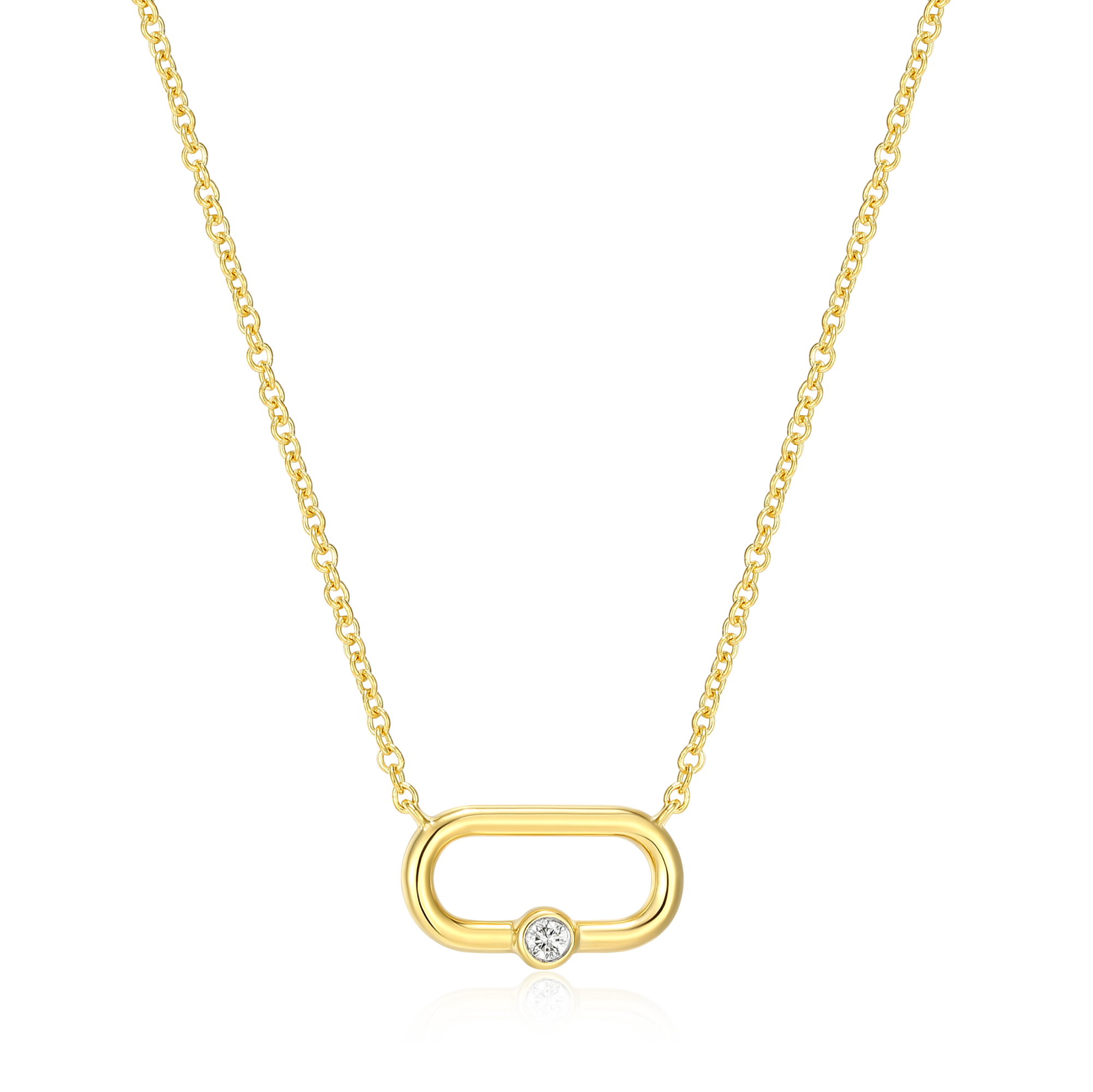 BN0001Y - Paperclip & Lab-Created Diamond Accent Pendant Necklace in 14K Yellow Gold-Plated Sterling Silver