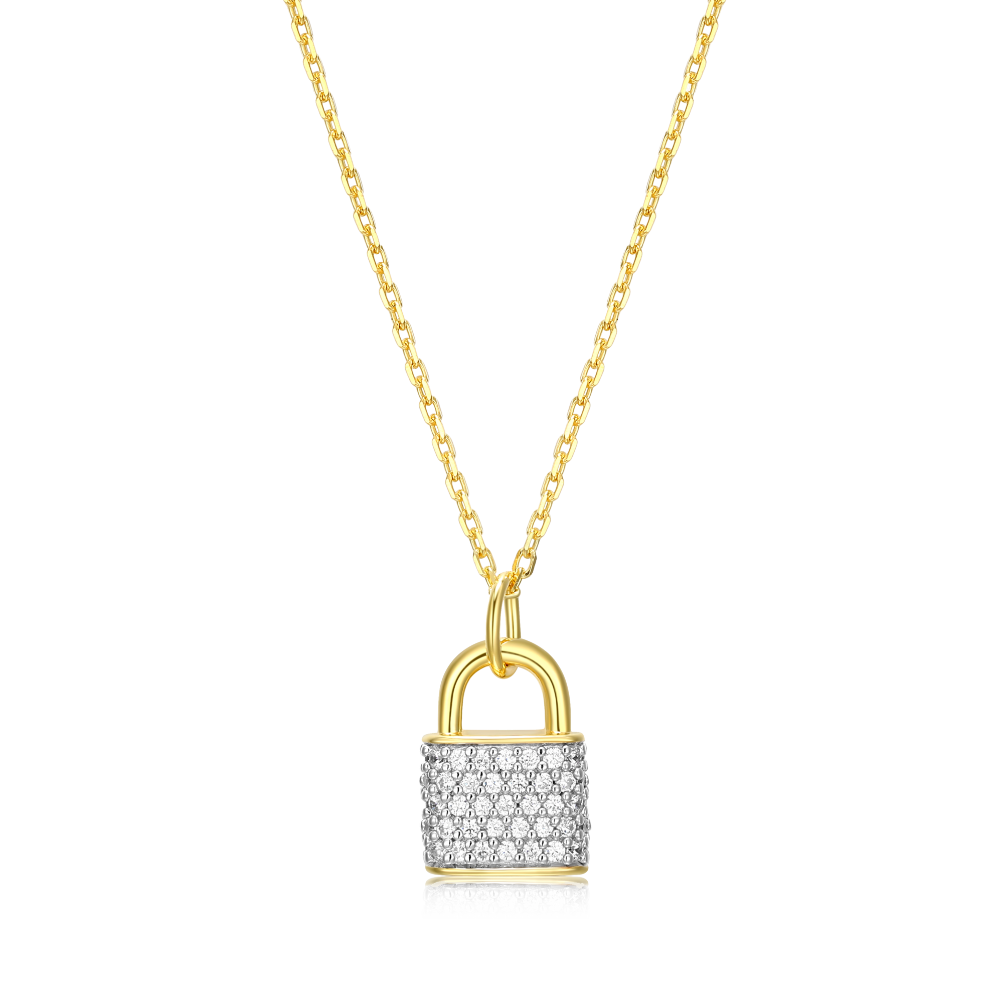 BN0020Y - Lock Pendant Necklace in 14K Yellow Gold-Plated Sterling Silver