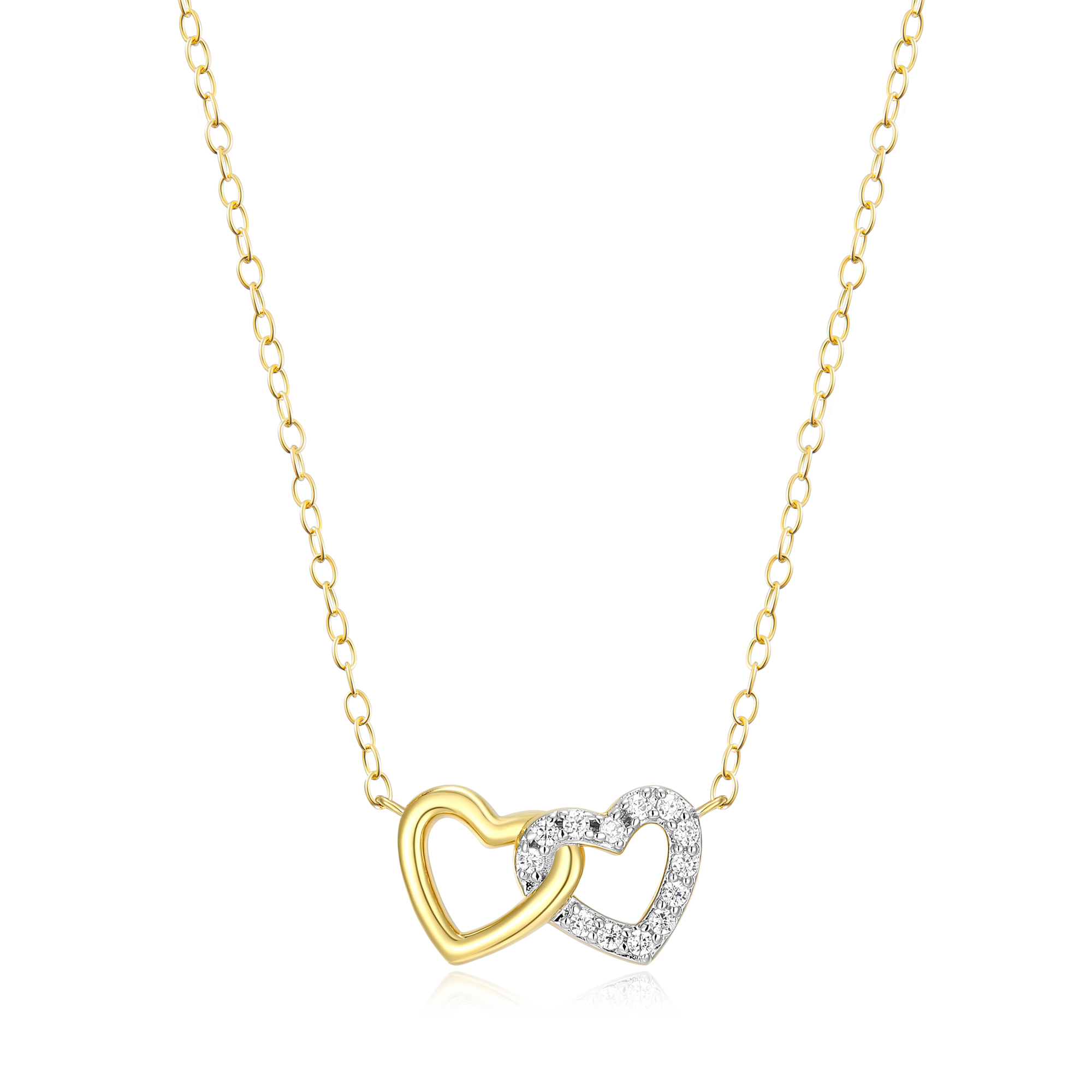 BN0010Y - Open Twin Heart Necklace in 14K Yellow Gold-Plated Sterling Silver