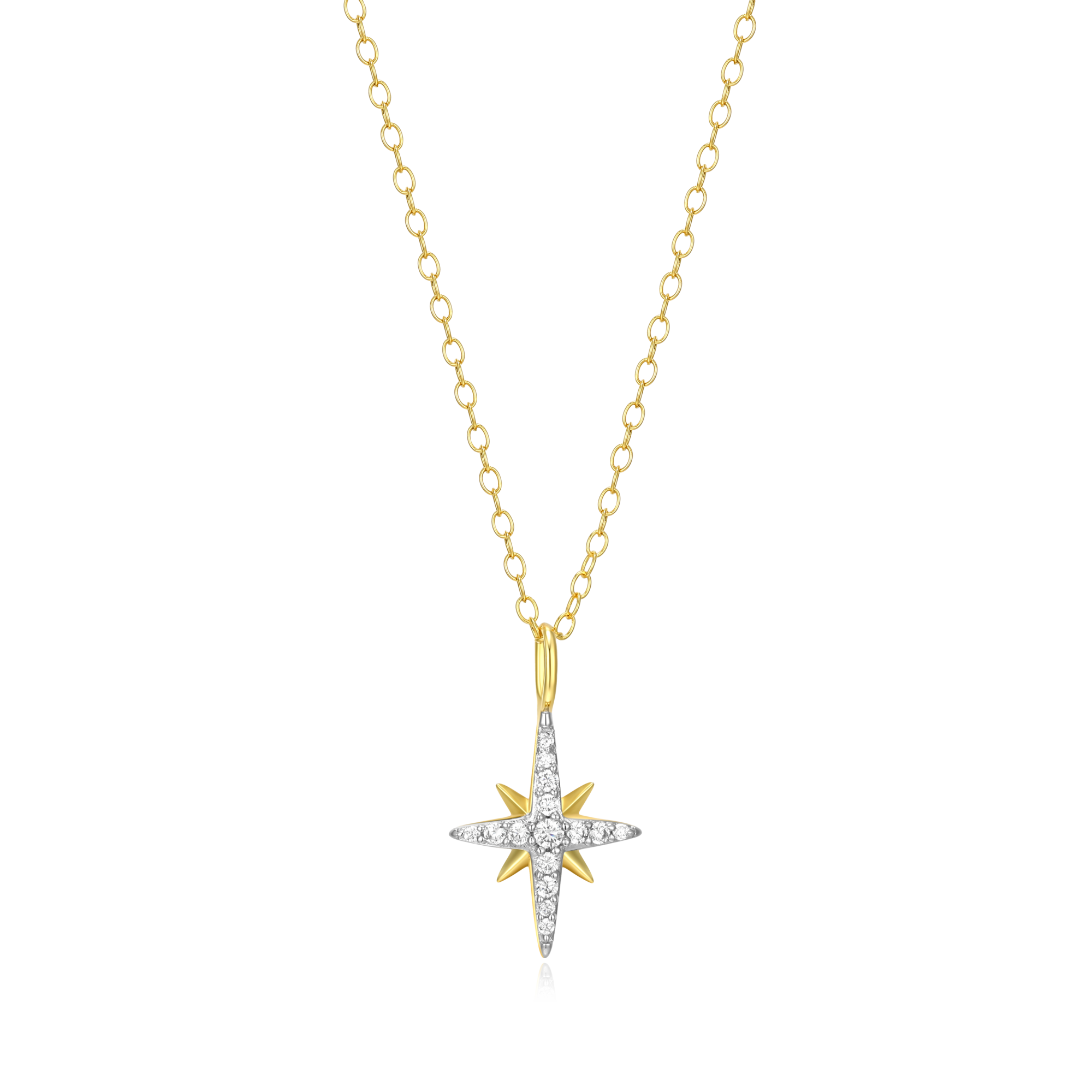 BN0027Y - Cardinal Points Pendant Necklace in 14K Yellow Gold-Plated Sterling Silver
