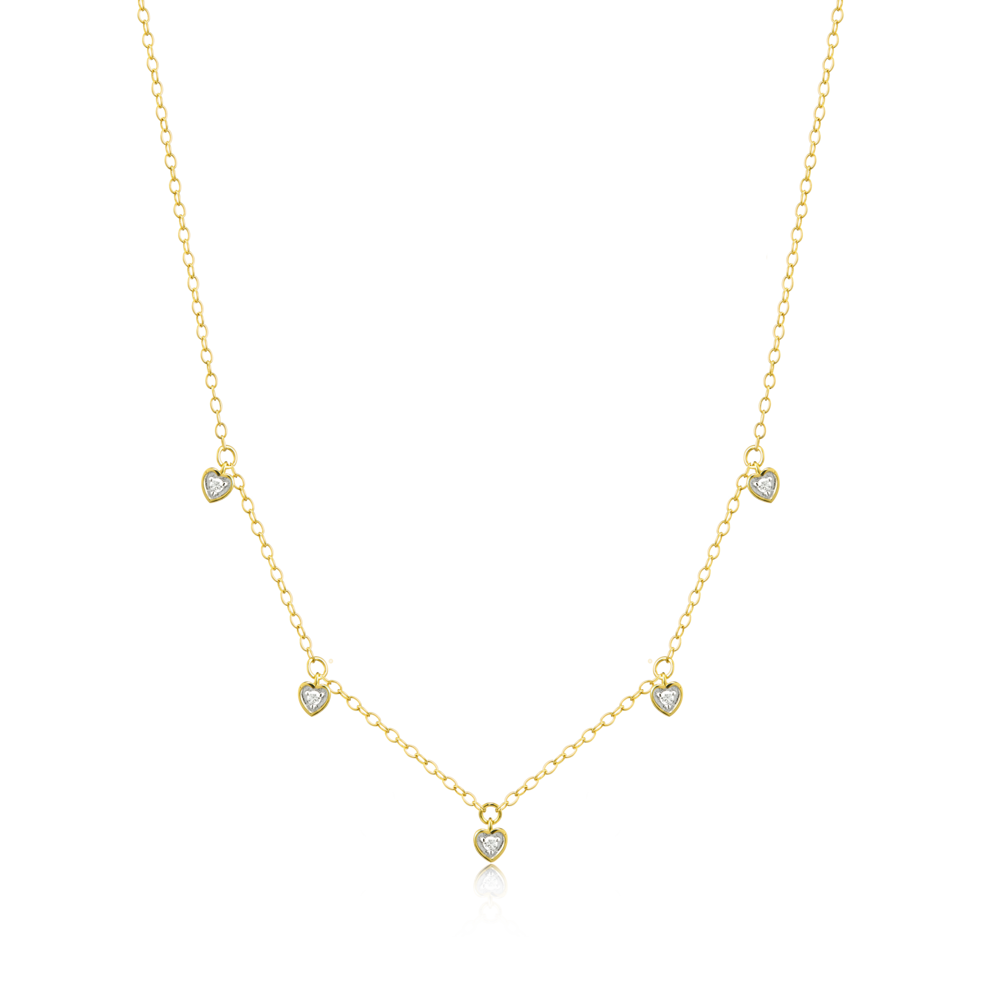 BN0148Y - Dangling Hearts Necklace in 14K Yellow Gold-Plated Sterling Silver