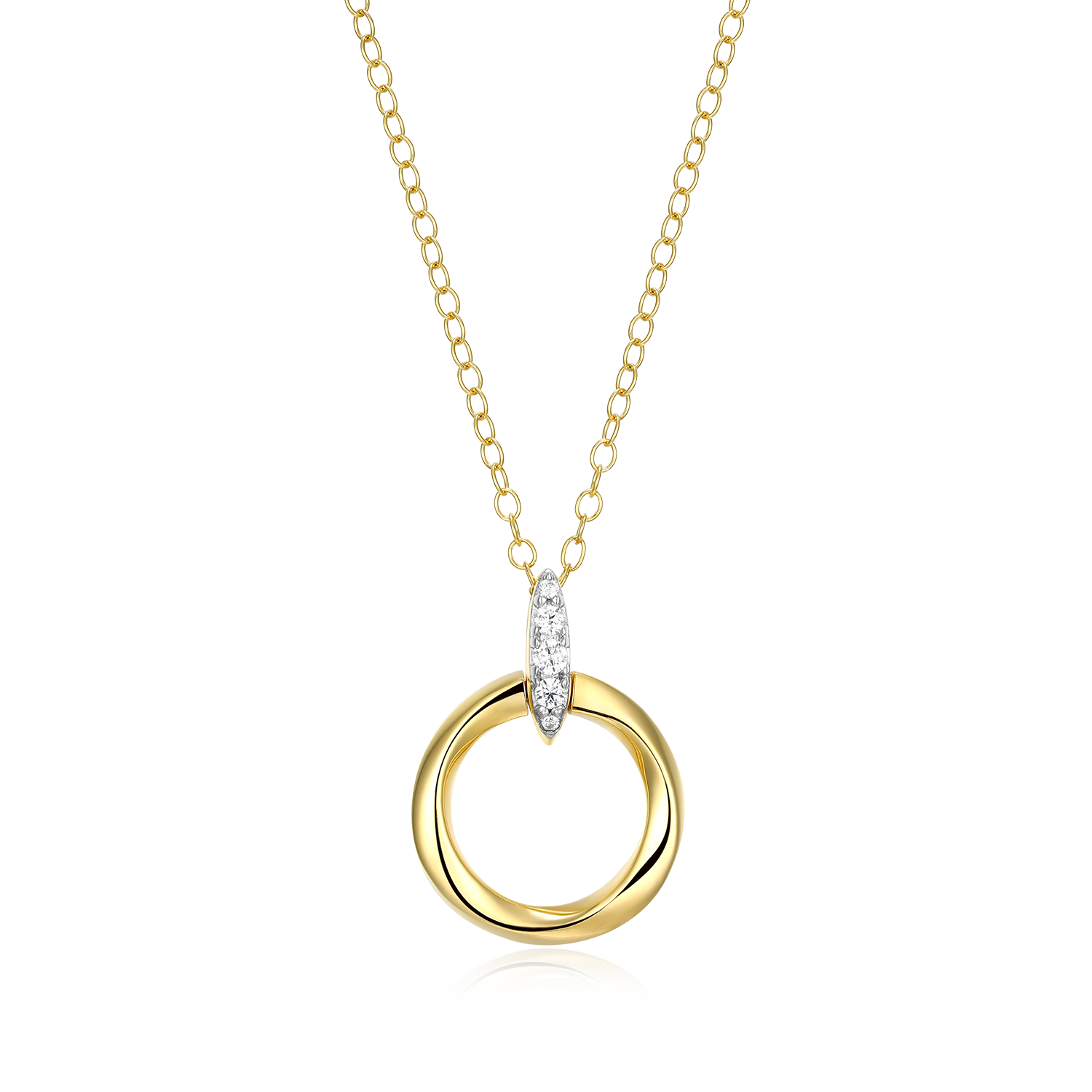 BN0188Y - Knife Edge Circle Link Lab-Created Diamond Pendant Necklace in 14K Gold & Rhodium-Plated Sterling Silver