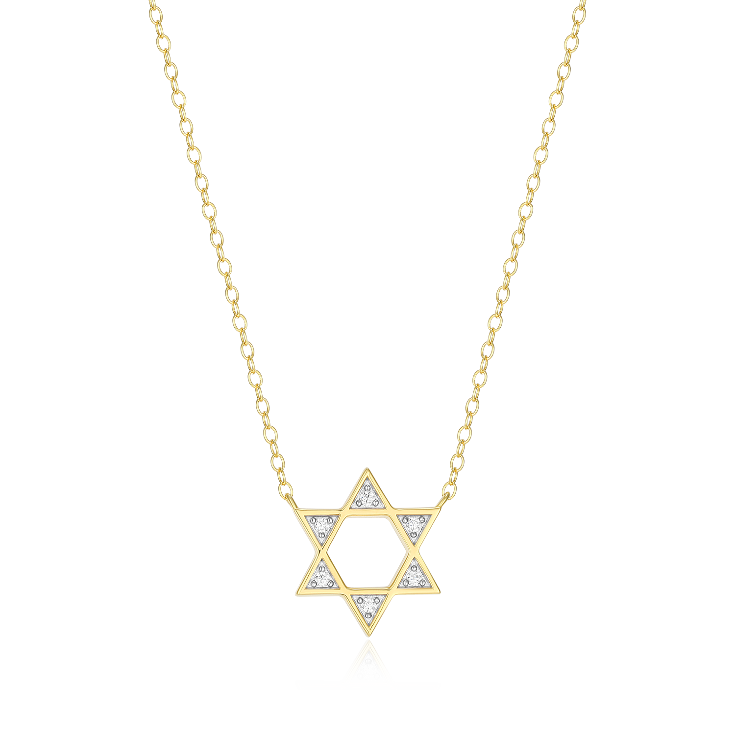 BN0211Y - Star of David Lab-Created Diamond Necklace in 14K Yellow Gold-Plated Sterling Silver