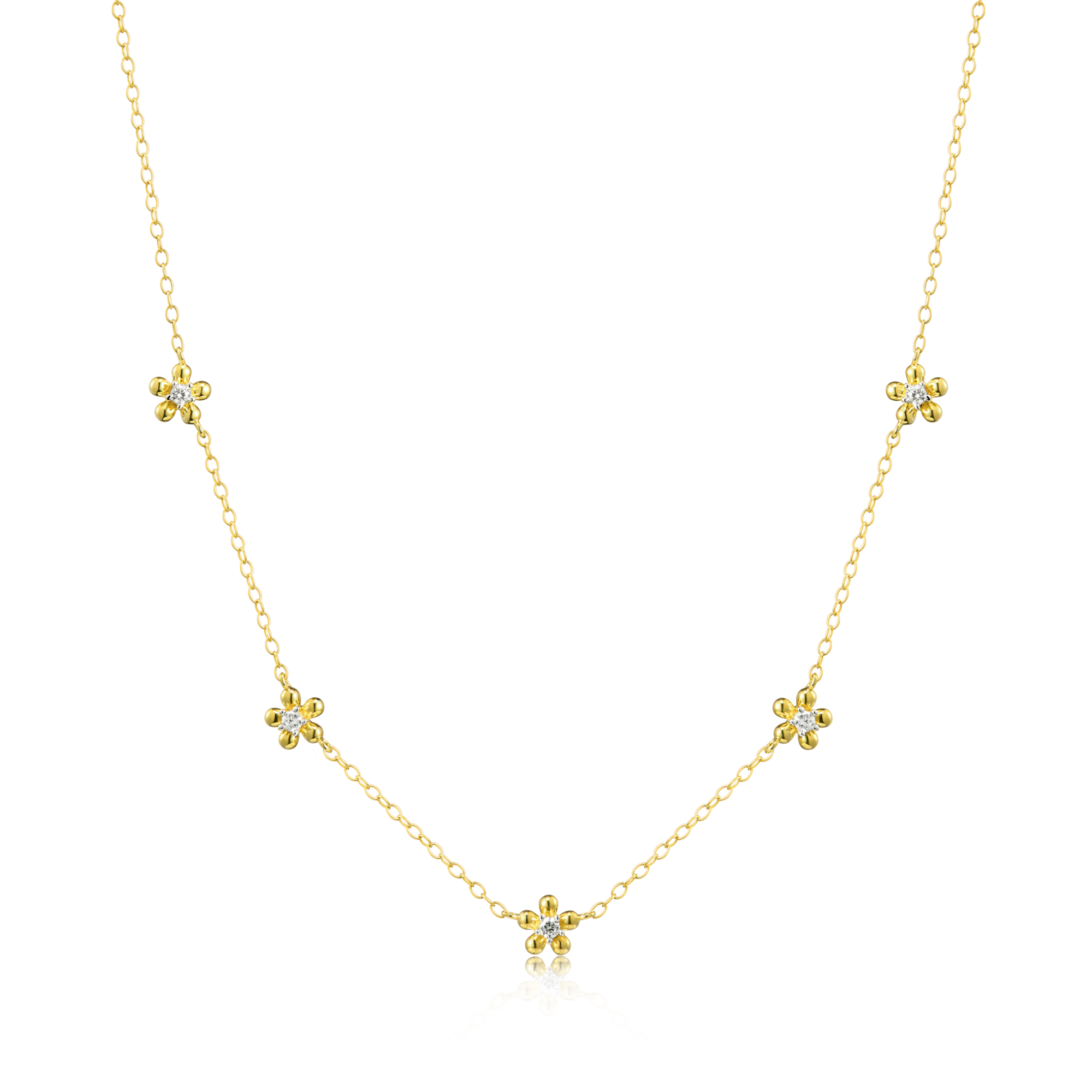 BN0146Y - Flower Station Necklace in 14K Yellow Gold-Plated Sterling Silver