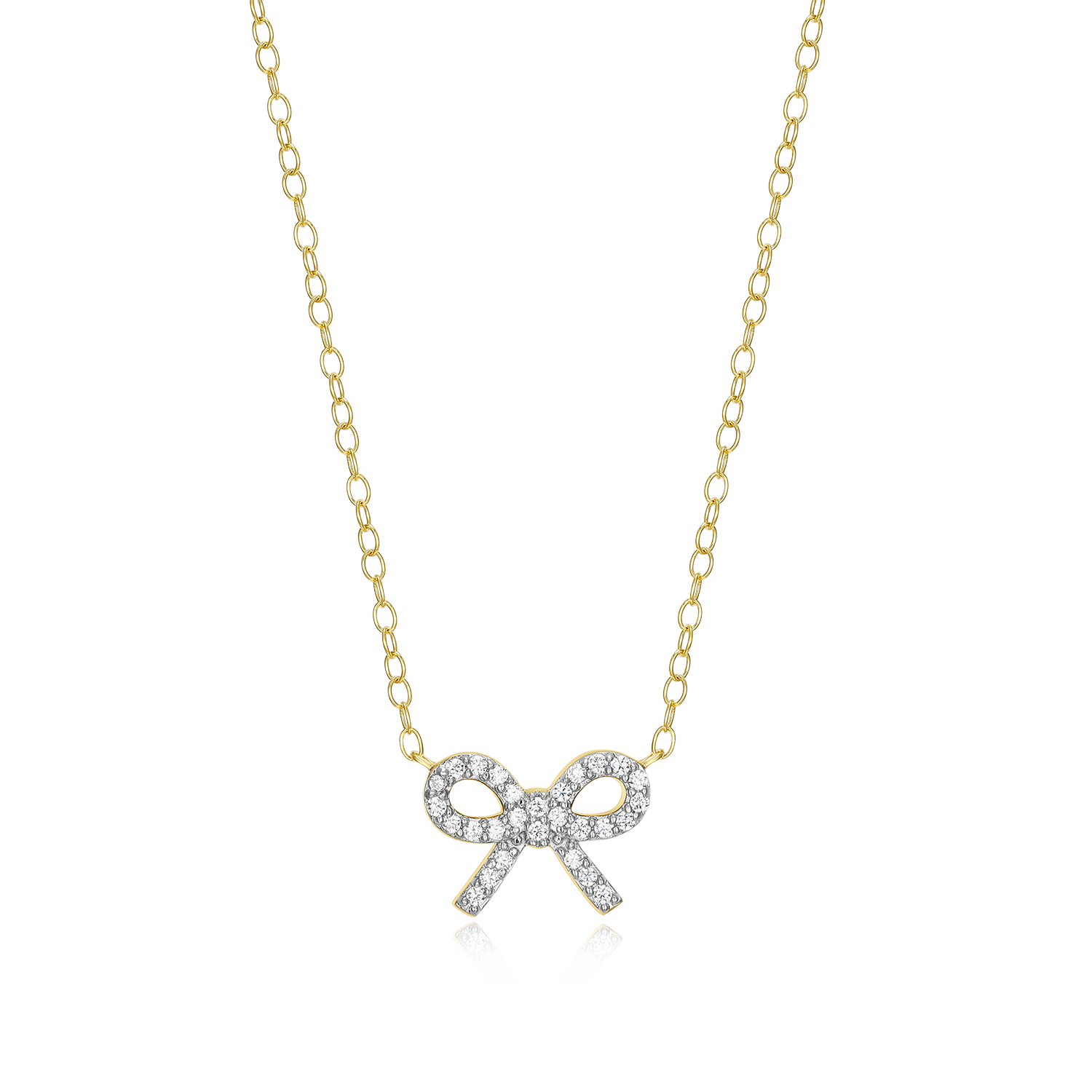 BN0184Y - Ribbon Bow Lab-Created Diamond Charm Necklace in 14K Gold & Rhodium-Plated Sterling Silver