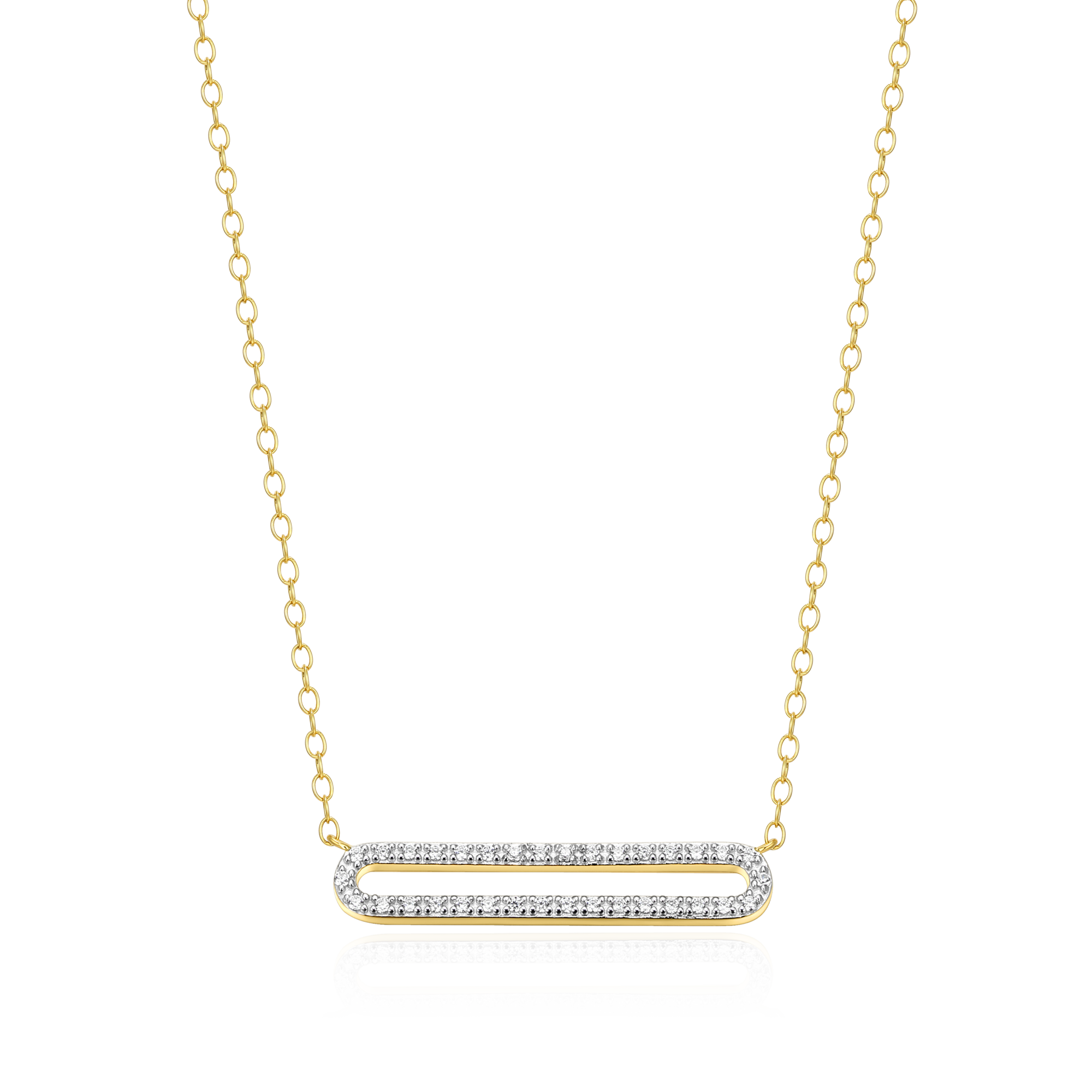 BN0093Y - Pave Paperclip Pendant Necklace in 14K Yellow Gold-Plated Sterling Silver