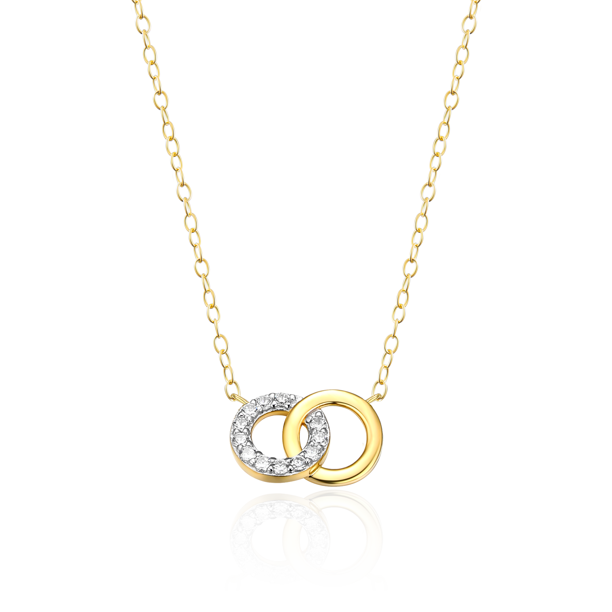 BN0077Y - Twin Circle Necklace in 14K Yellow Gold-Plated Sterling Silver