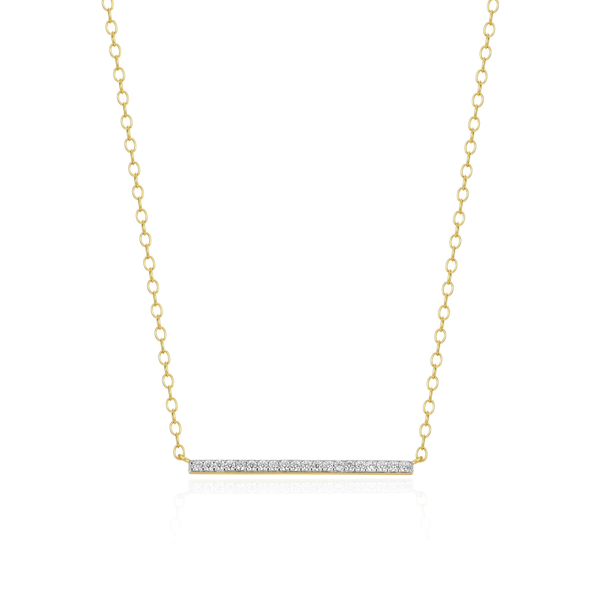 BN0095Y - Pave Bar Necklace in 14K Yellow Gold-Plated Sterling Silver