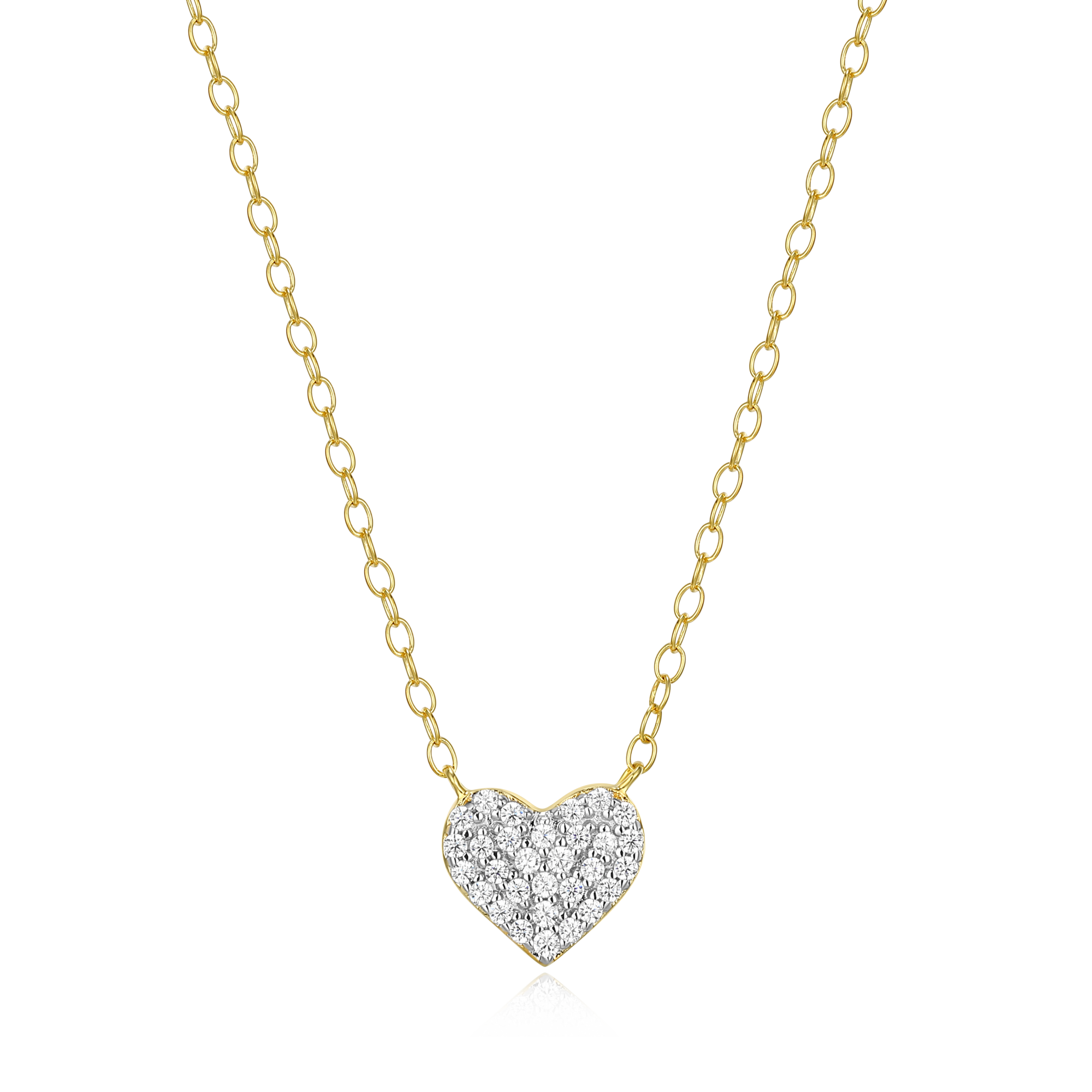 BN0006Y - Pave Heart Necklace in 14K Yellow Gold-Plated Sterling Silver