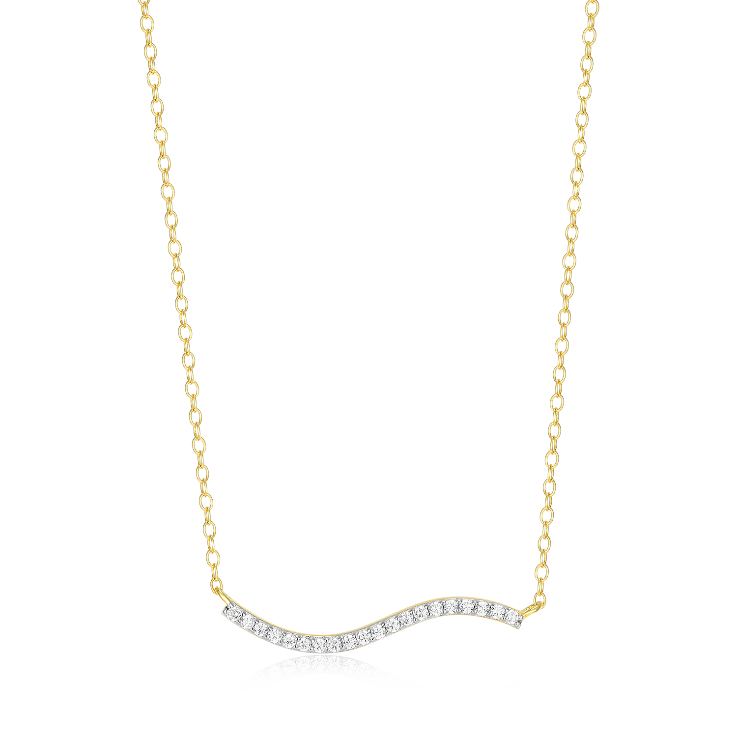 BN0212Y - Wavy Bar Lab-Created Diamond Necklace in 14K Yellow Gold-Plated Sterling Silver