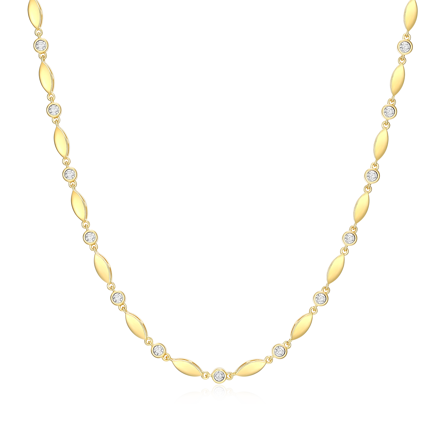 BN0236Y - Marquise & Bezel Set Lab-Created Diamond Line Necklace in 14K Yellow Gold-Plated Sterling Silver