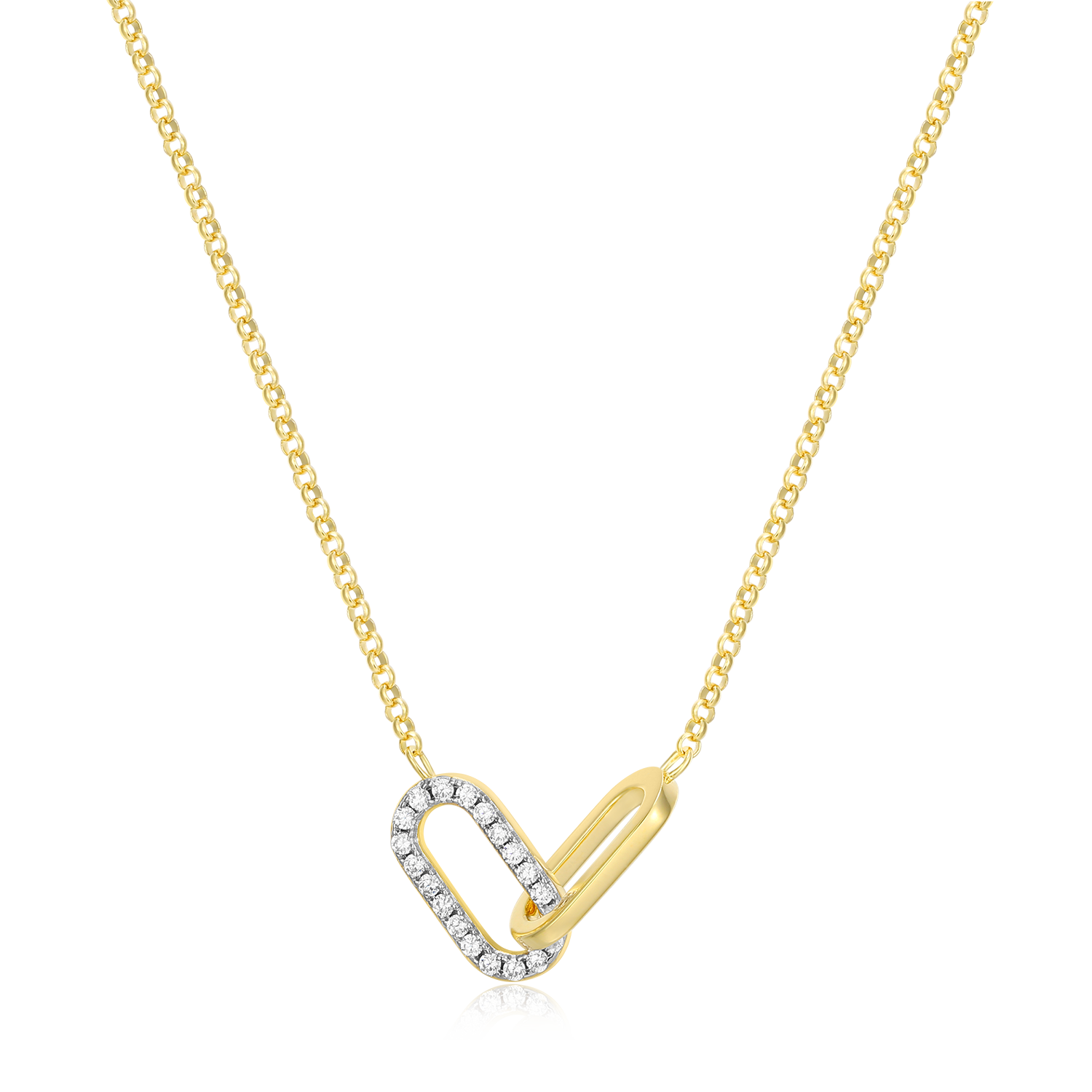 BN0238Y - Twin Paperclip Pendant Lab-Created Diamond Bolo Necklace in 14K Yellow Gold-Plated Sterling Silver