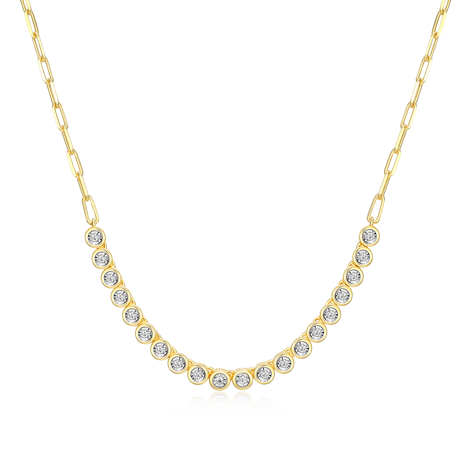 BN0239Y - Mini Paperclip Chain & Bezel-Set Lab-Created Diamond Necklace in 14K Yellow Gold-Plated Sterling Silver