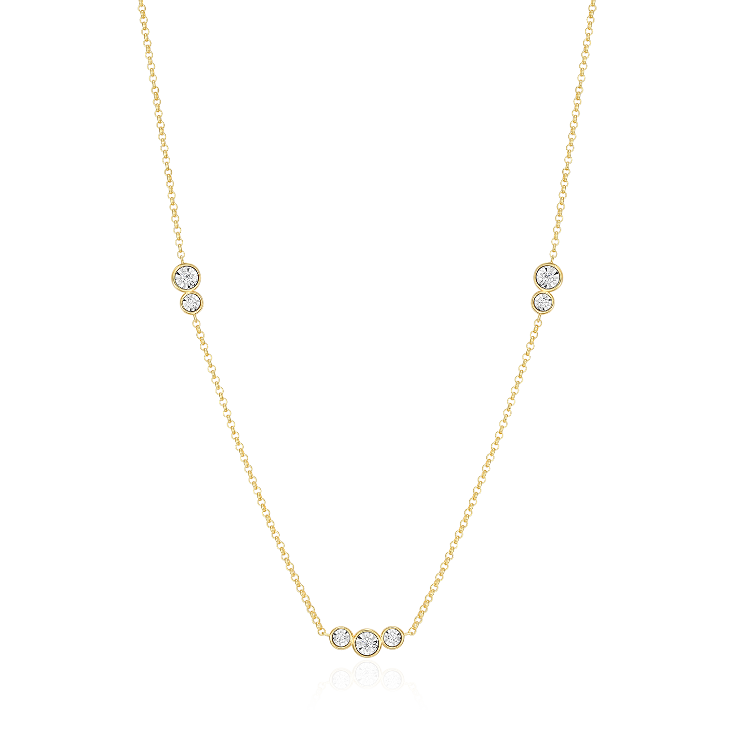 BN0220Y - Trio Bezel-Set Lab-Created Diamond Station Bolo Necklace in 14K Yellow Gold-Plated Sterling Silver
