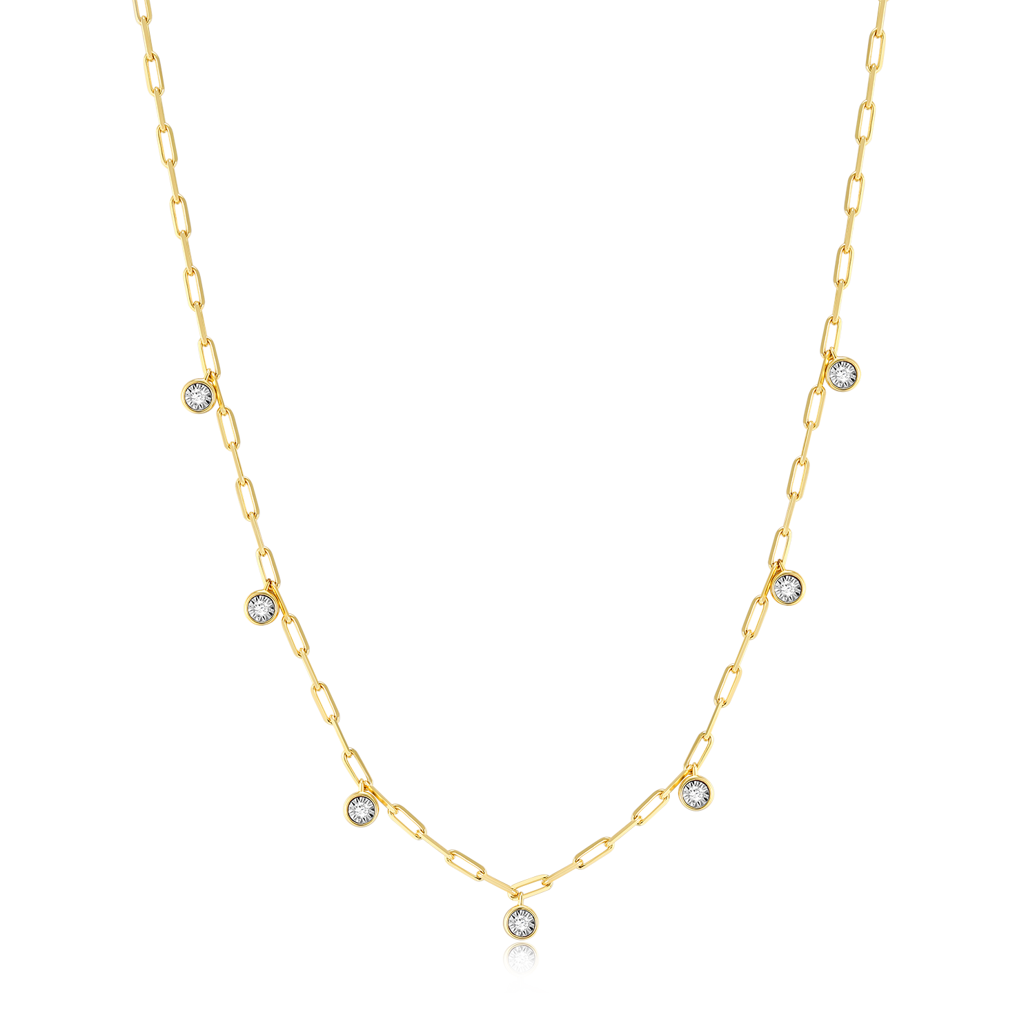 BN0217Y - Dangle Station Lab-Created Diamond Mini Paperclip Necklace in 14K Yellow Gold-Plated Sterling Silver