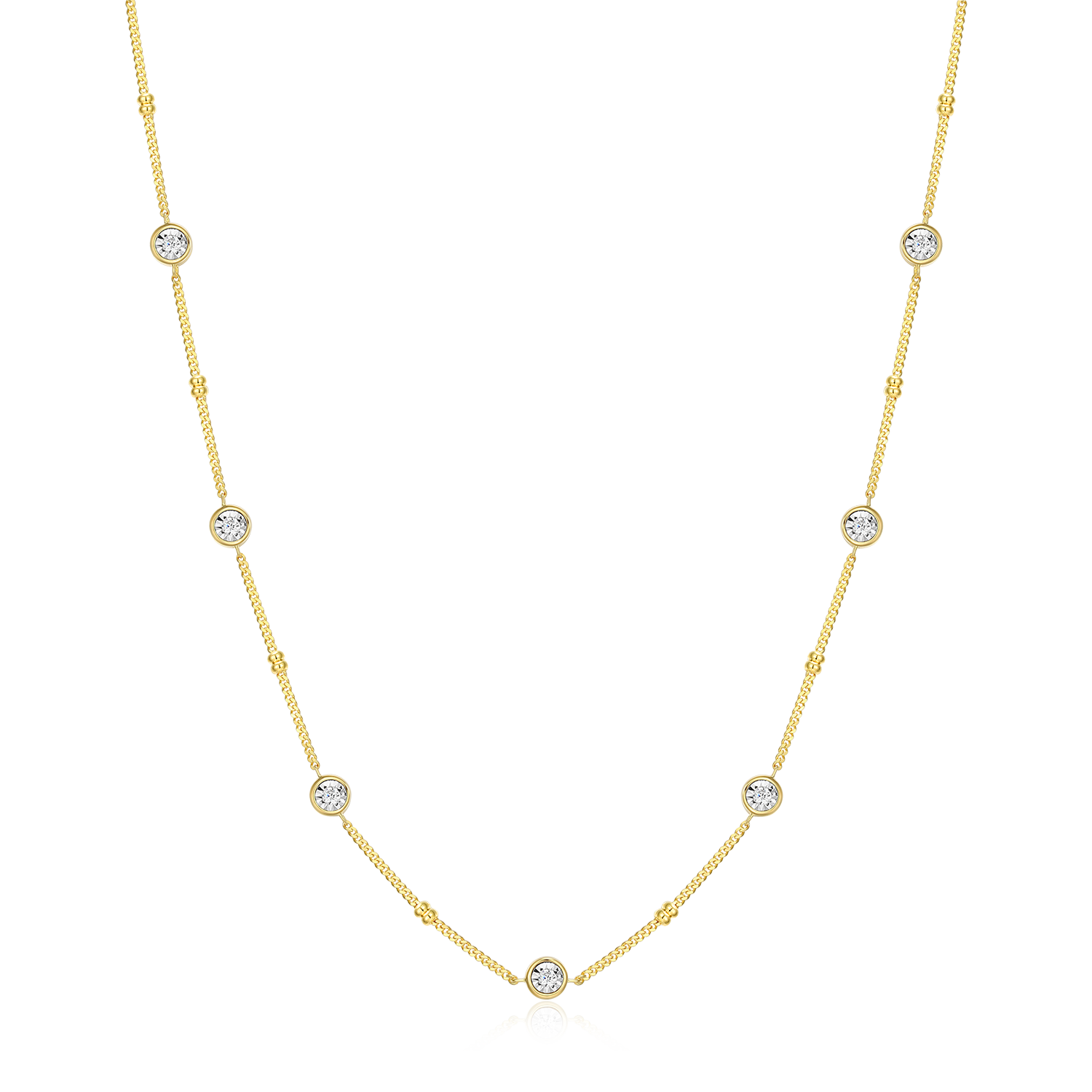 BN0218Y - Bezel Station Lab-Created Diamond Beaded Bolo Necklace in 14K Yellow Gold-Plated Sterling Silver