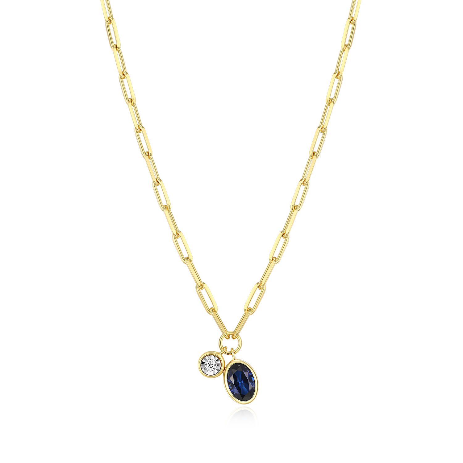 BN0229Y - September Birthstone Lab-Created Sapphire & Lab-Created Diamond Mini Paperclip Necklace in 14K Yellow Gold-Plated Sterling Silver