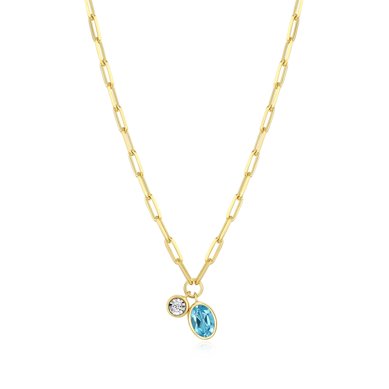 BN0223Y - December Birthstone Genuine Blue Topaz & Lab-Created Diamond Mini Paperclip Necklace in 14K Yellow Gold-Plated Sterling Silver