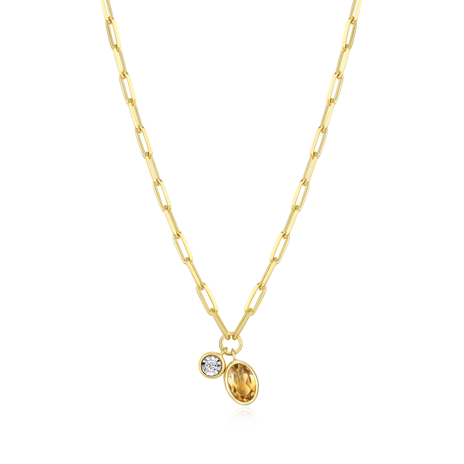 BN0231Y - November Birthstone Genuine Citrine & Lab-Created Diamond Mini Paperclip Necklace in 14K Yellow Gold-Plated Sterling Silver
