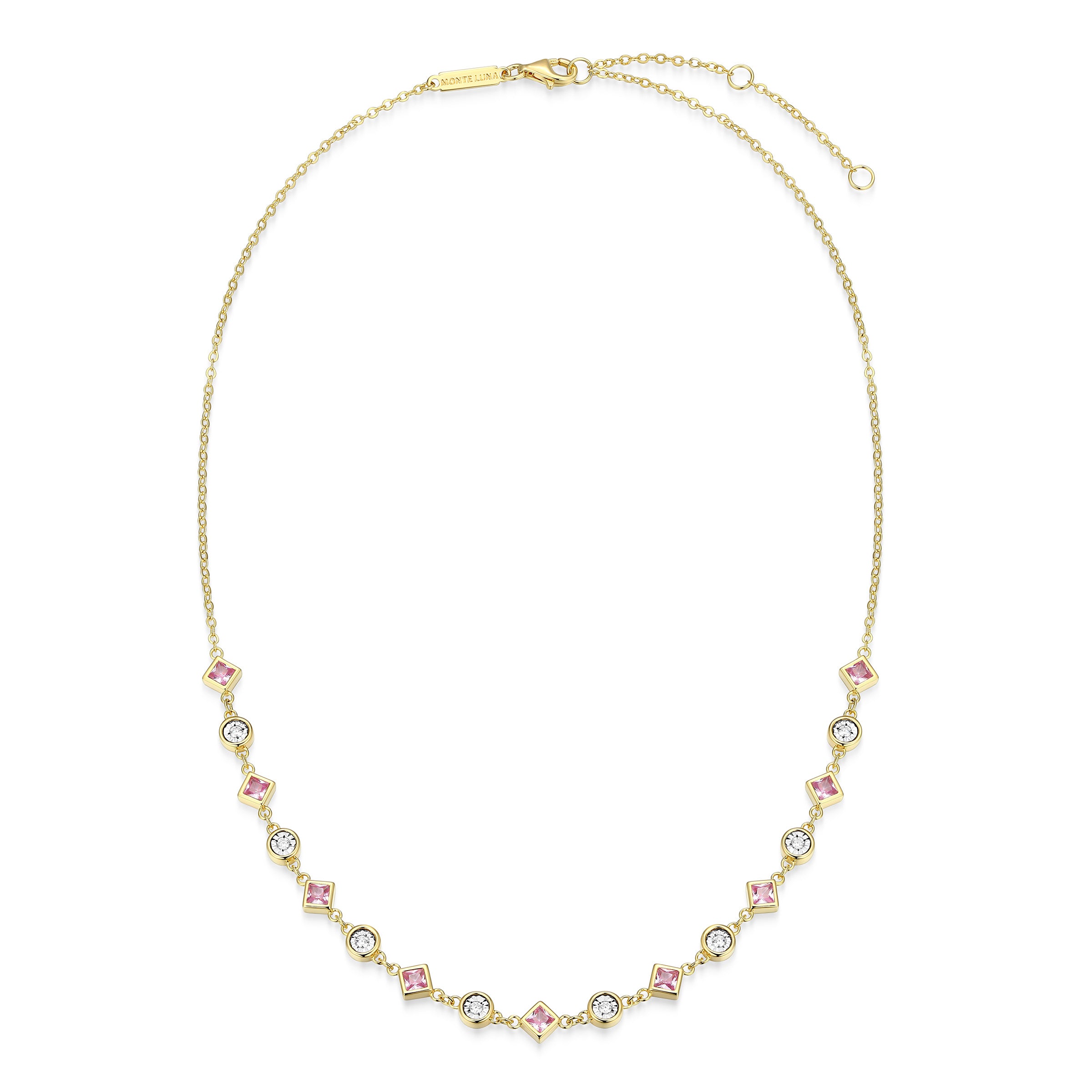 BN0256Y - Lab-Created Pink Sapphire & Lab-Created Diamond Station Necklace