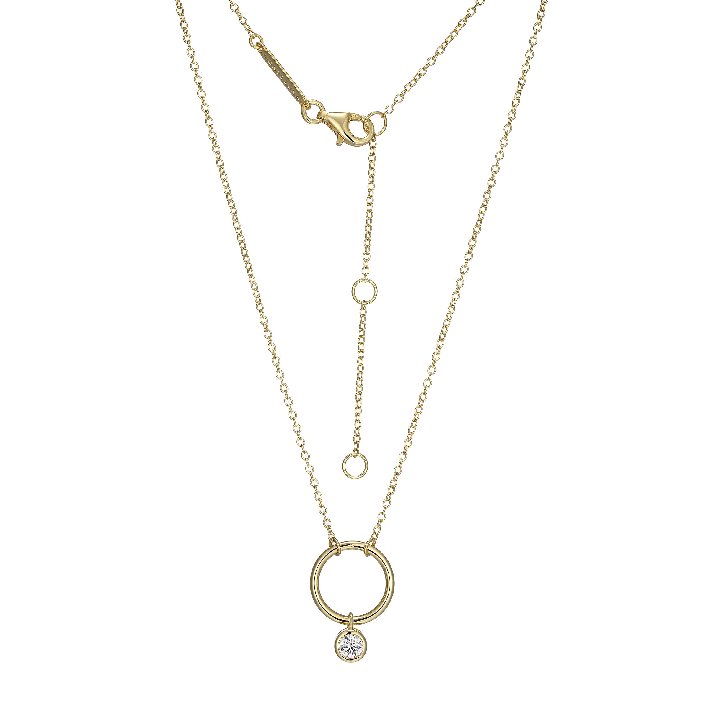 BN0259Y - Open Circle Bezel-Set Lab-Created Diamond Accent Pendant Necklace