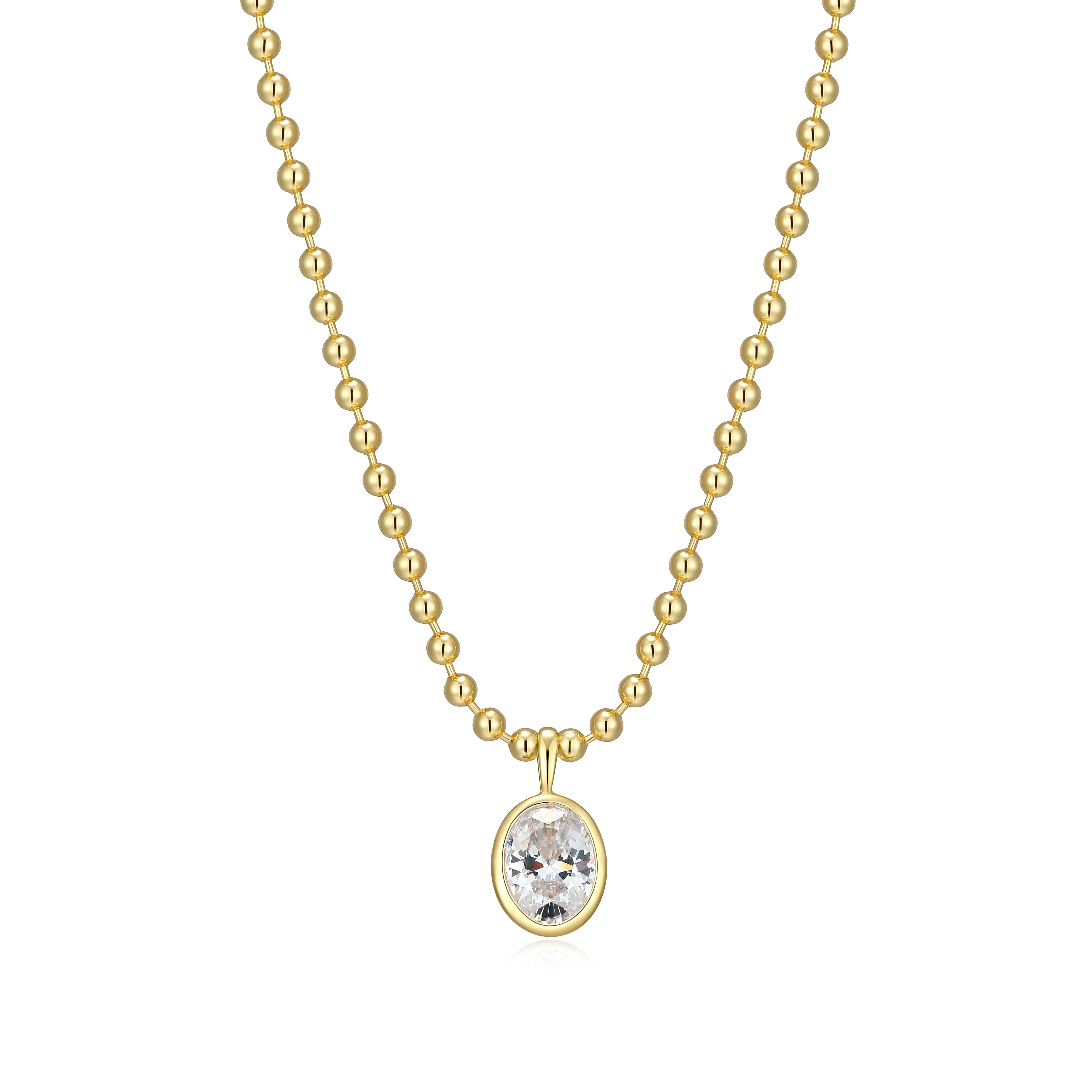 RN0180 - Oval-Cut CZ Beaded Necklace