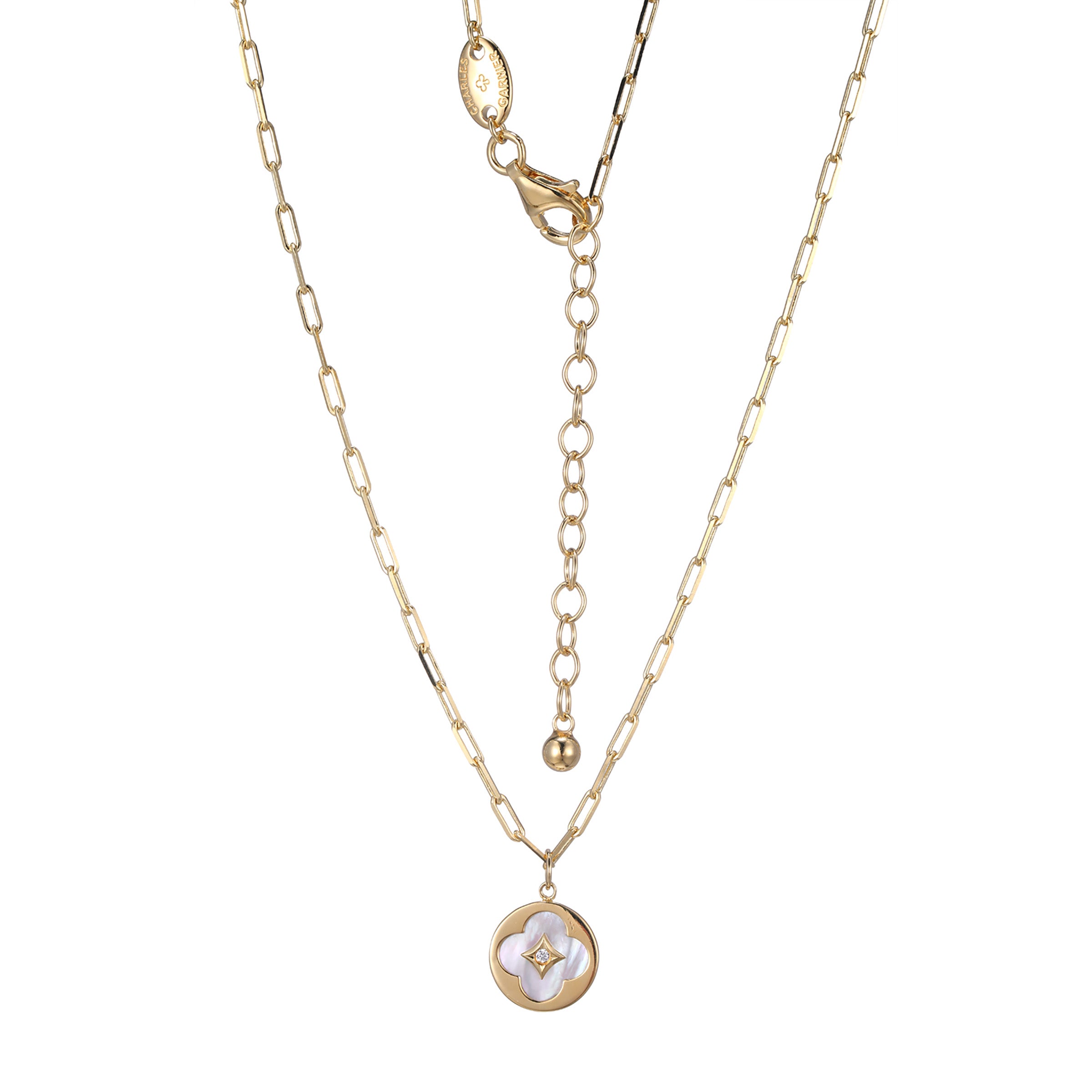 CN0198 - Clover Mother-of-Pearl Disc Pendant Necklace