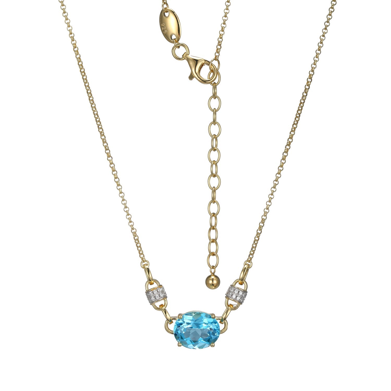 Sterling Silver Skye Genuine London Blue Topaz And Cubic Zirconia Necklace 17"+2" Yellow Gold Finish