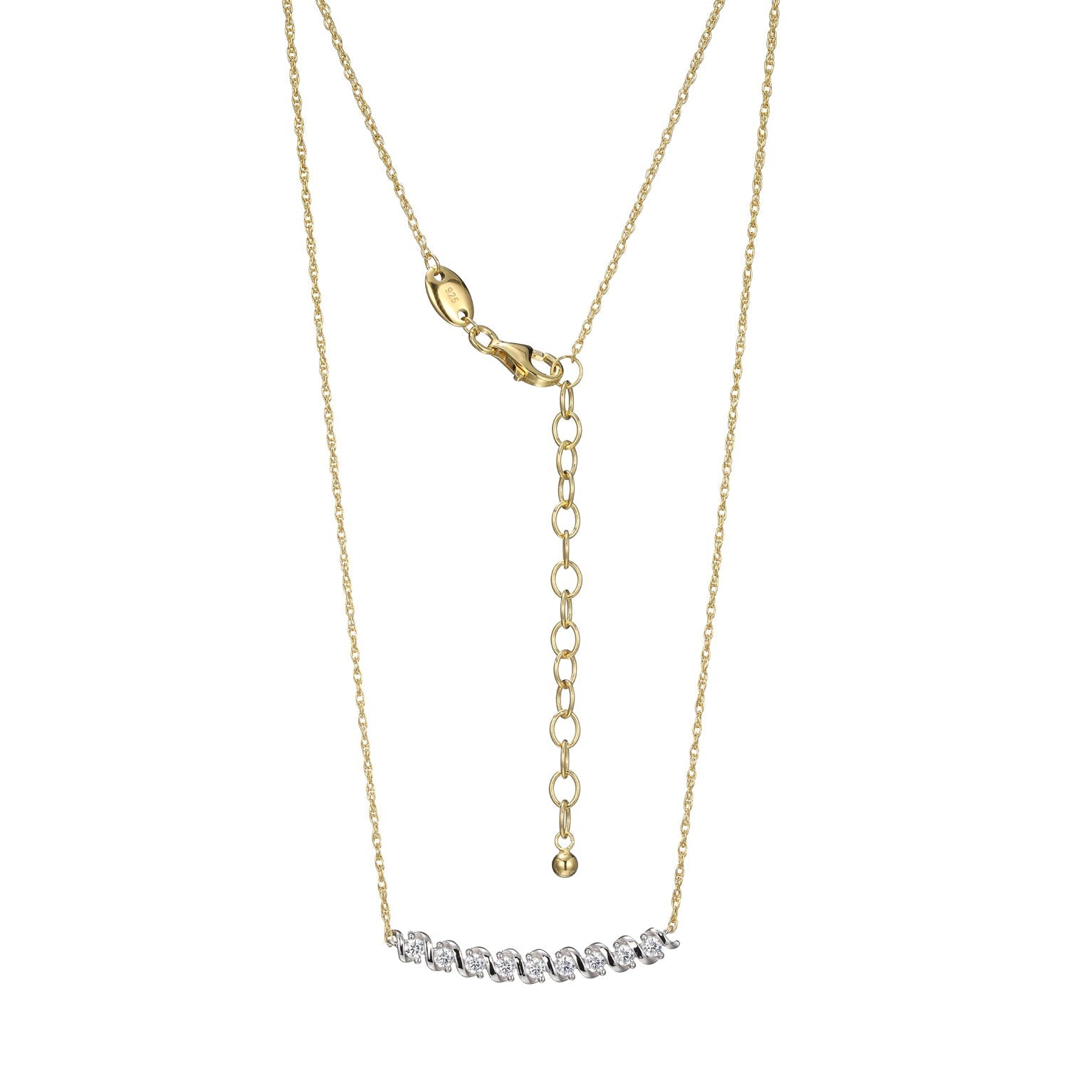 This Necklace From Charles Garnier's Flourish Collection Features Sparkling Cubic Zirconia Set In Sterling Silver With Rhodium And Yellow Gold Finish. The 17â€ Rope Chain With A 2â€ Extender Offers Versatile Styling Options.