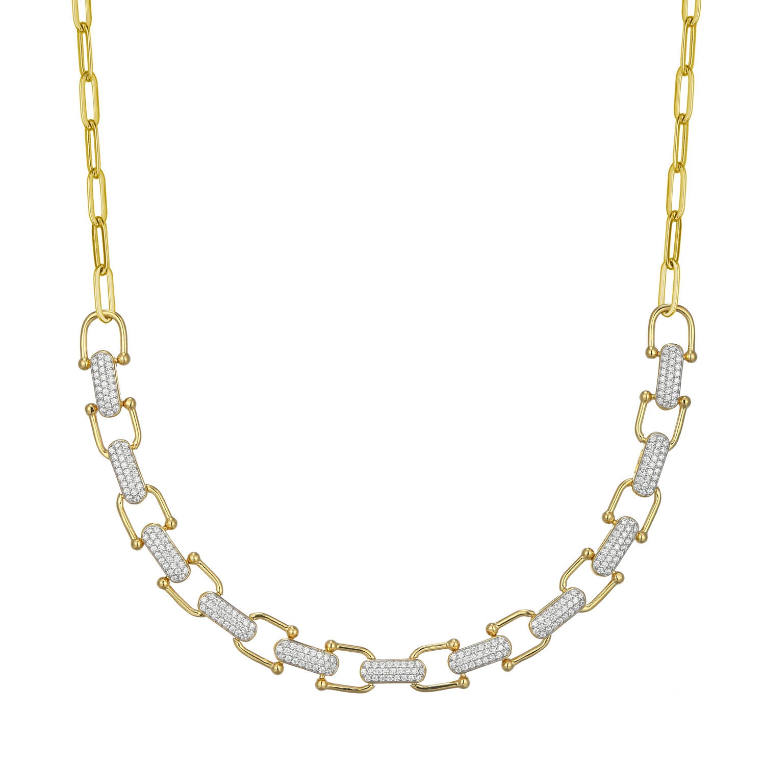 This Aurora Necklace Showcases Gold-Finished Links Separated By Clusters Of Cubic Zirconia, Creating An Exceptional Statement Piece. Sublime Worn Alone Or With The Matching Bracelet And Earrings For A Complete Ensemble.