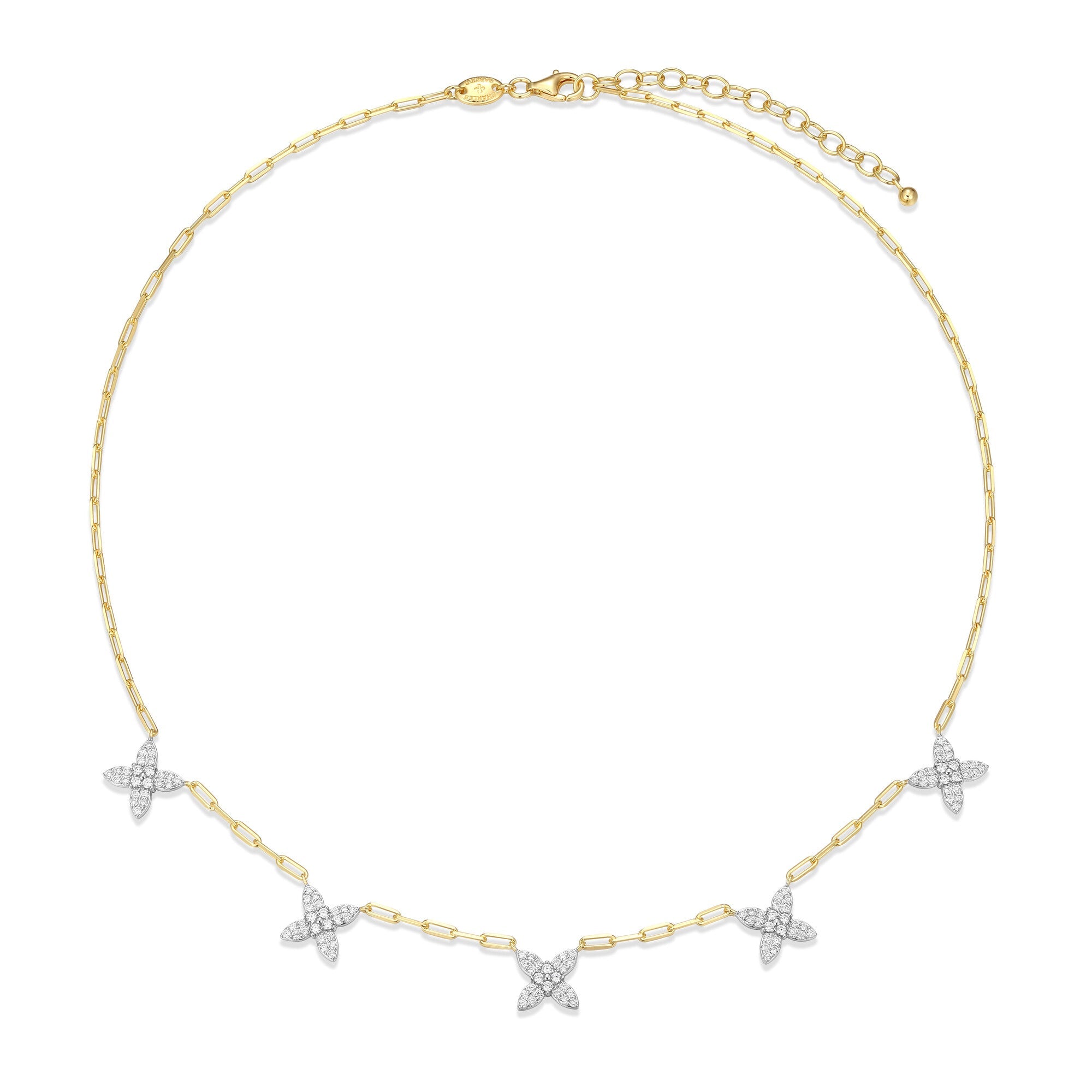 Sterling Silver Yellow Gold And Rhodium Plated Necklace With White Cz 2*5.6Mm Faceted Crossed Diamond Cut Cable Chain 17" Ext 2"