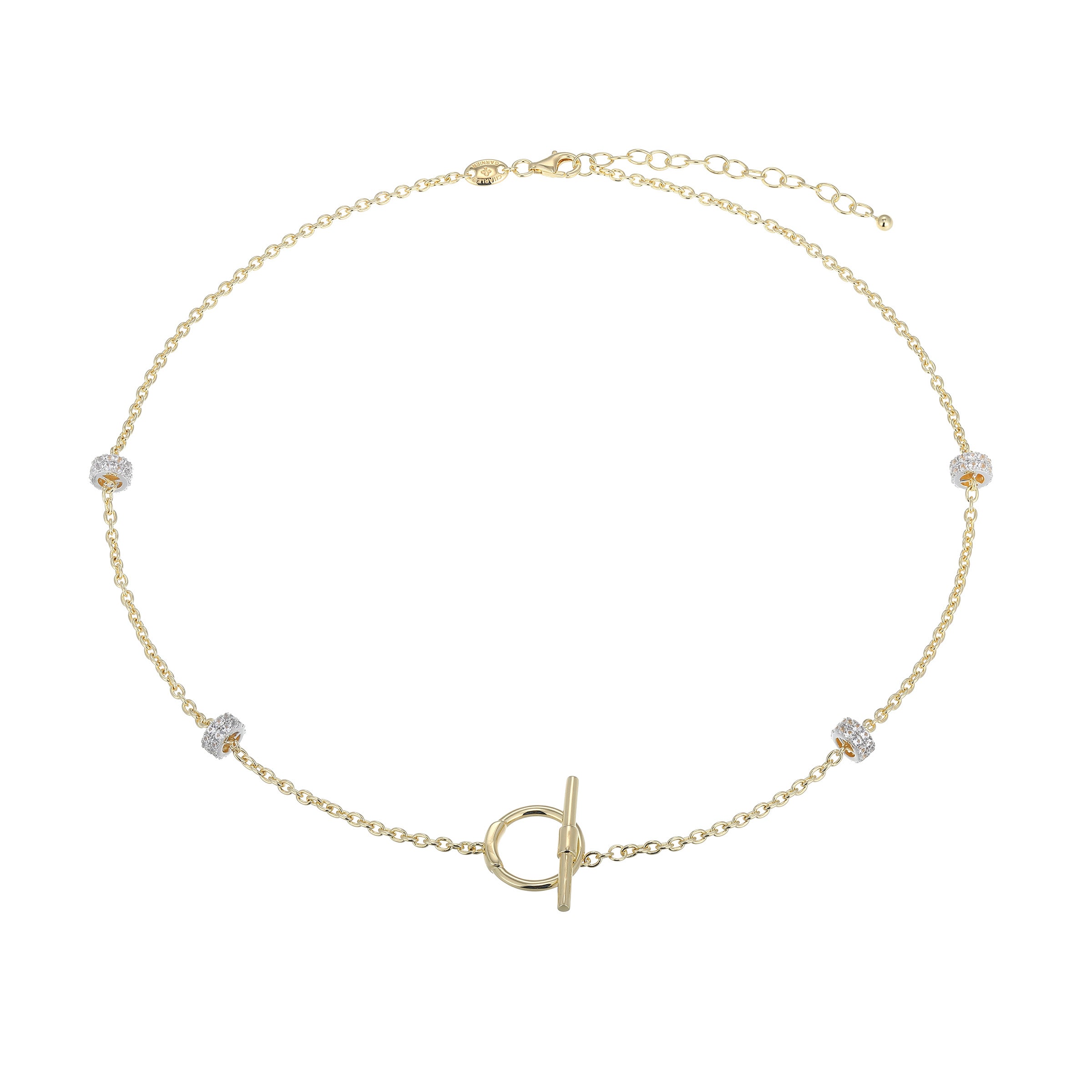 CN0196 - Created White Sapphire Rondelle Station Toggle Necklace