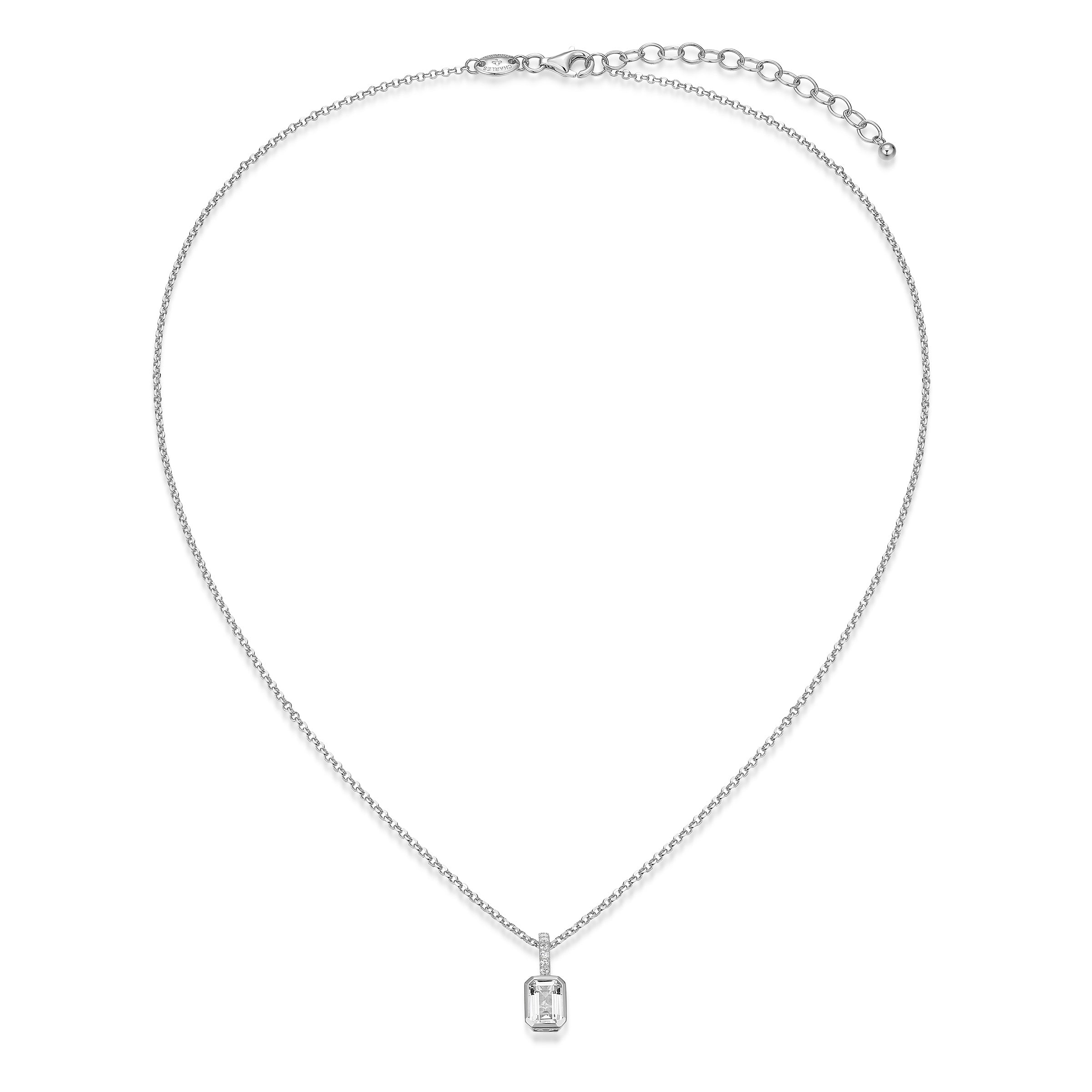 CN0207 - Emerald-Cut Created White Sapphire Pendant Necklace