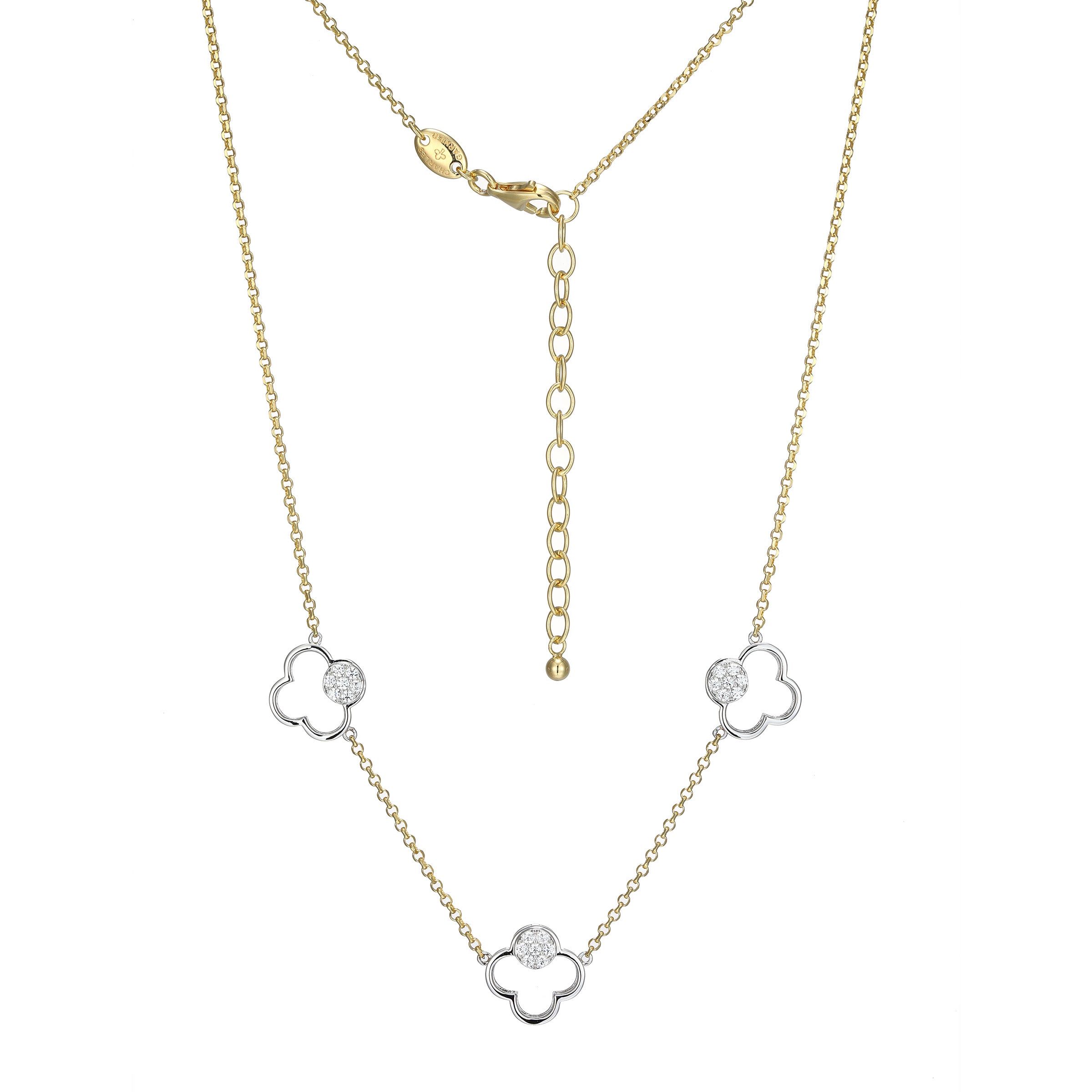 CN0203 - Two-Tone Triple Clover Pendant Necklace