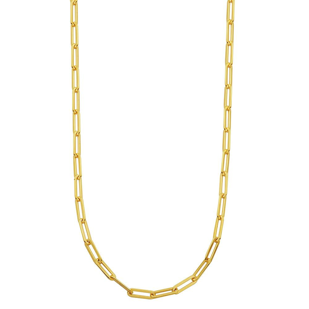 Sterling Silver Necklace Made With Paperclip Chain (5Mm), Measures 17" Long, Plus 2" Extender For Adjustable Length, 18K Yellow Gold Finish