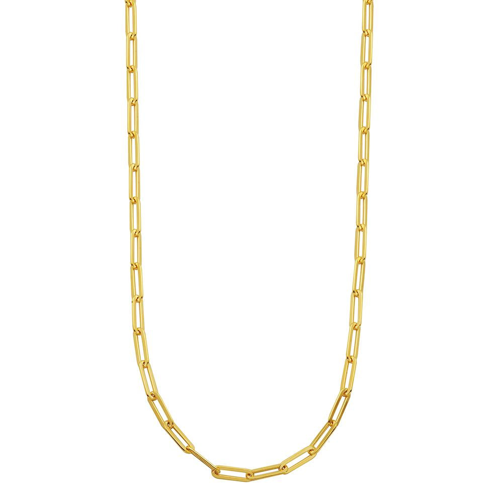 Sterling Silver Necklace Made With Paperclip Chain (5Mm), Measures 24" Long, 18K Yellow Gold Finish