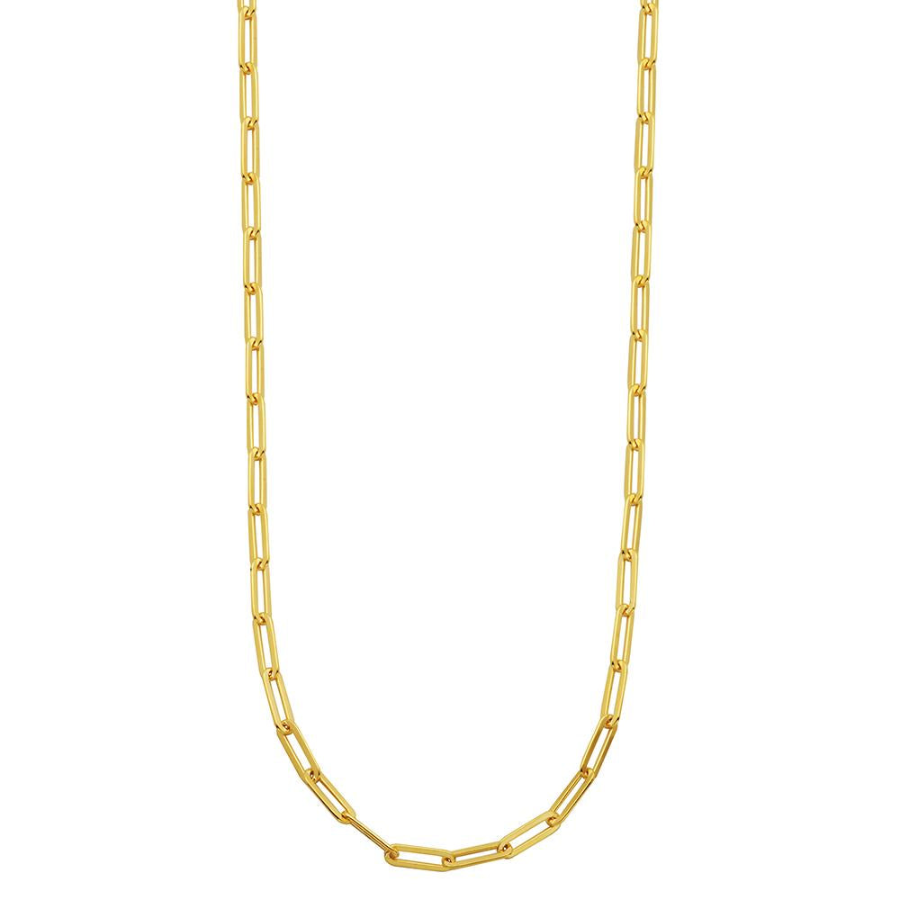Sterling Silver Necklace Made With Paperclip Chain (5Mm), Measures 36" Long, 18K Yellow Gold Finish
