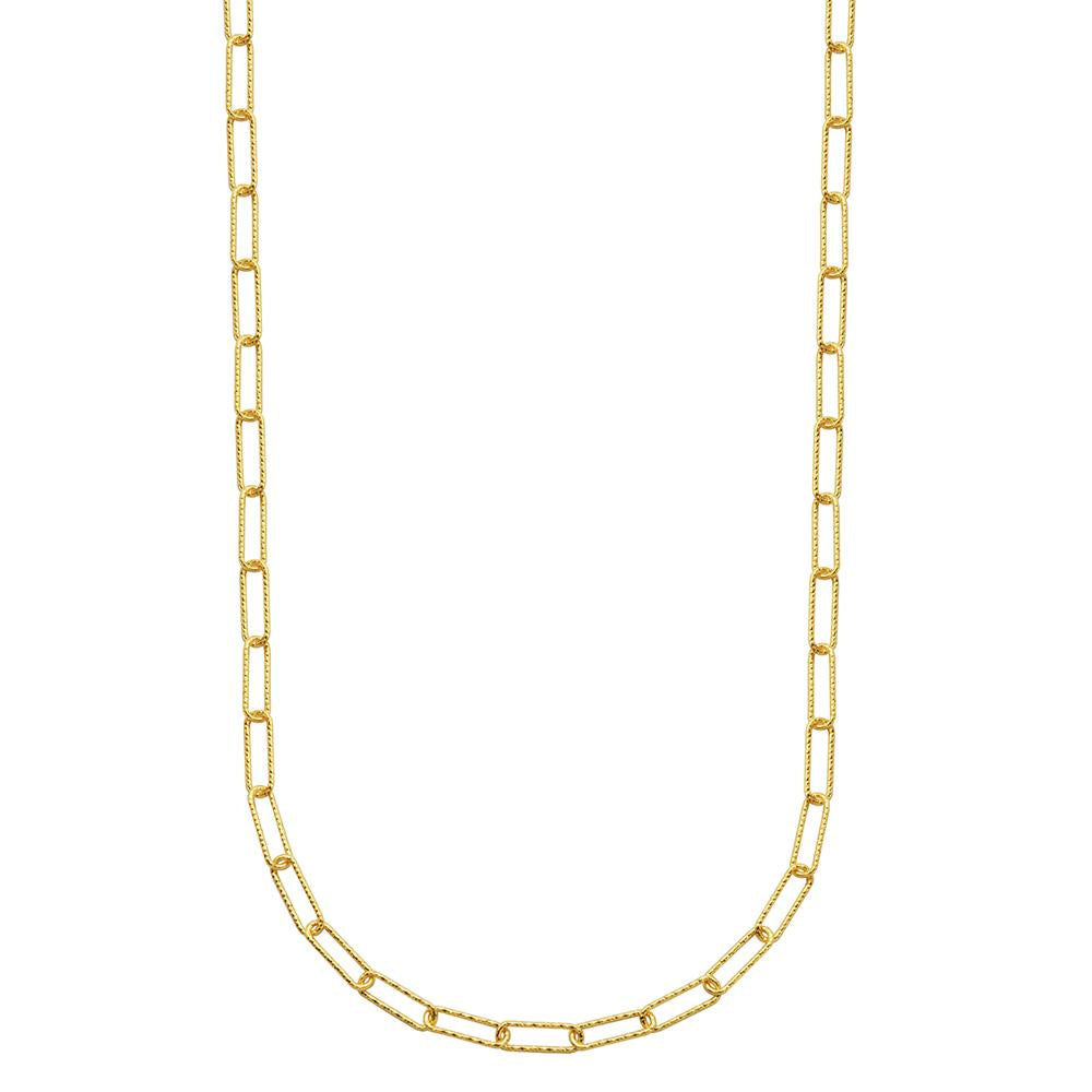 Sterling Silver Necklace Made With Diamond Cut Paperclip Chain (3Mm), Measures 17" Long, Plus 2" Extender For Adjustable Length, 18K Yellow Gold Finish