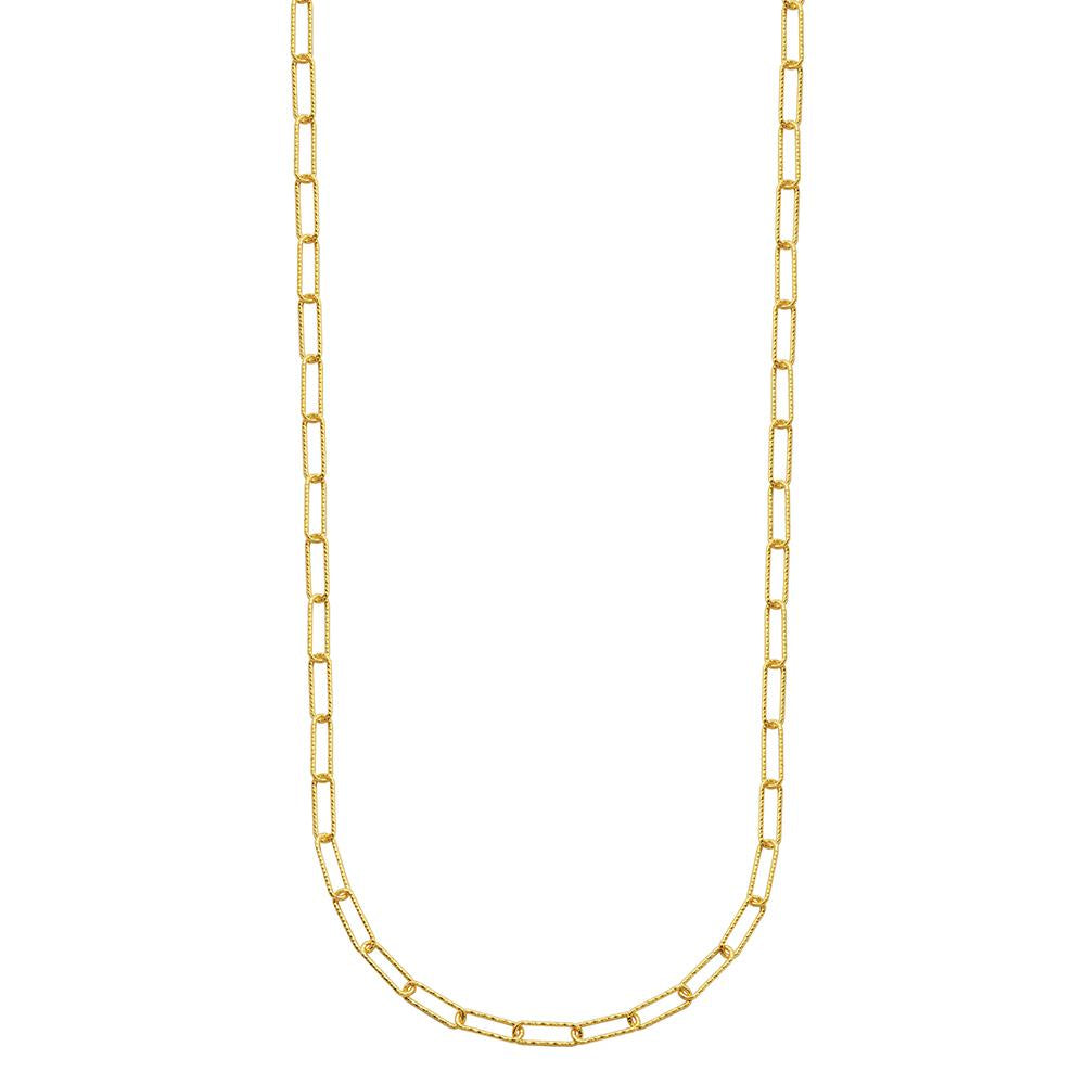Sterling Silver Necklace Made With Diamond Cut Paperclip Chain (3Mm), Measures 24" Long, 18K Yellow Gold Finish