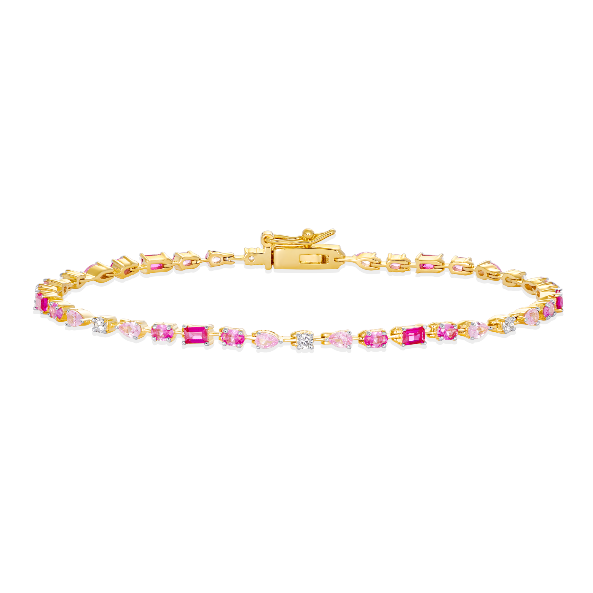 BB0162Y - Multi-Cut Gemstone Line Tennis Bracelet in 14K Yellow Gold-Plated Sterling Silver