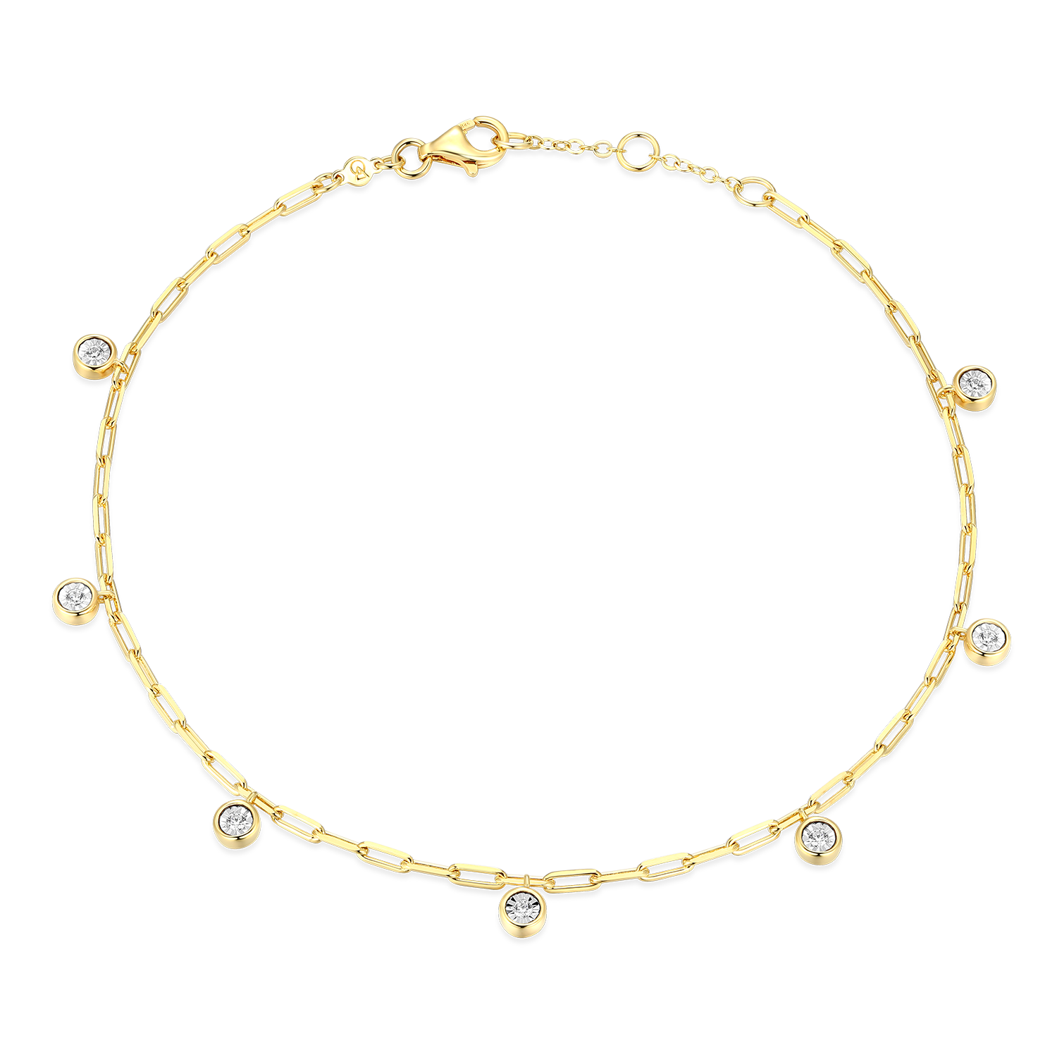 BA0217Y - Dangle Station Lab-Created Diamond Mini Paperclip Anklet in 14K Yellow Gold-Plated Sterling Silver
