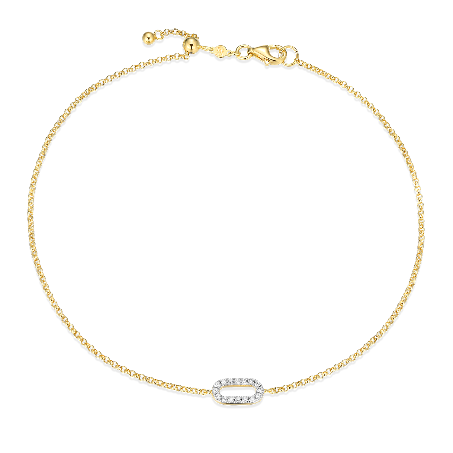 BA0237Y - Mini Paperclip Pendant Lab-Created Diamond Bolo Anklet in 14K Yellow Gold-Plated Sterling Silver