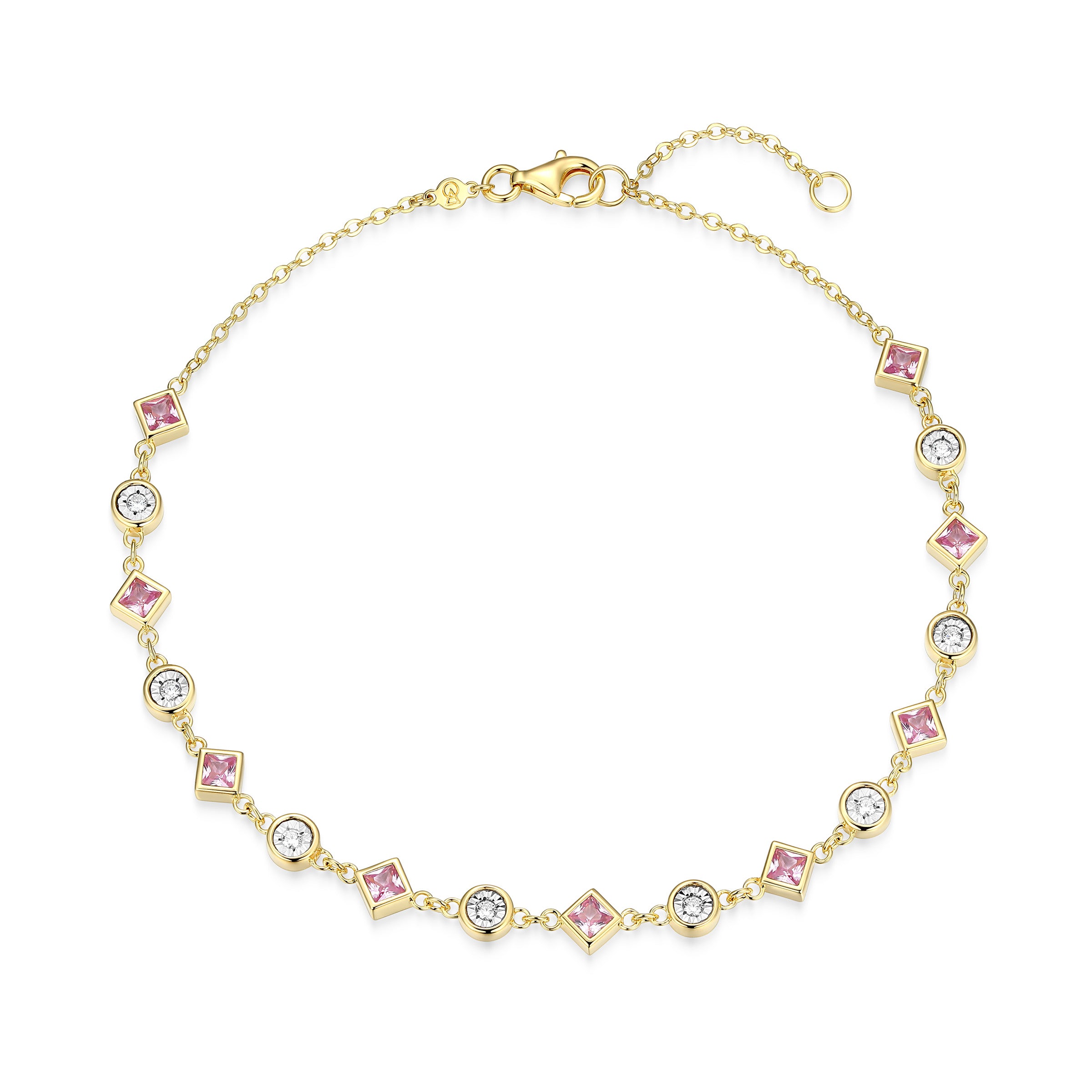 BA0256Y - Lab-Created Pink Sapphire & Lab-Created Diamond Station Anklet