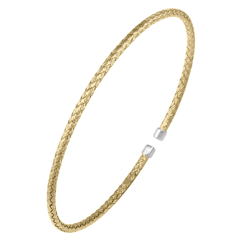 Sterling Silver 2Mm Mesh Cuff, 2 Tone, 18K Yellow Gold And Rhodium Finish