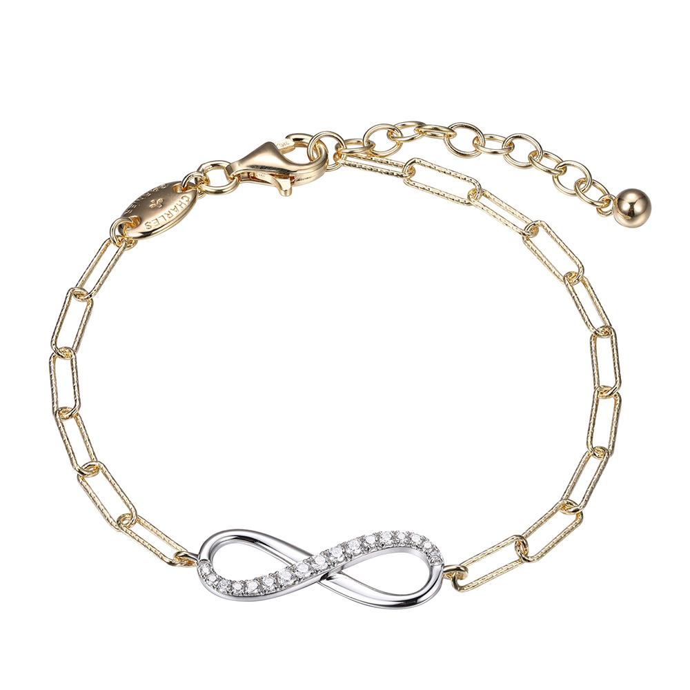 Sterling Silver Bracelet Made With Diamond Cut Paperclip Chain (3Mm) And Reversible Cz Infinity (24X8Mm) In Center, Measures 6.75" Long, Plus 1.25" Extender For Adjustable Length, 2 Tone, 18K Yellow Gold And Rhodium Finish