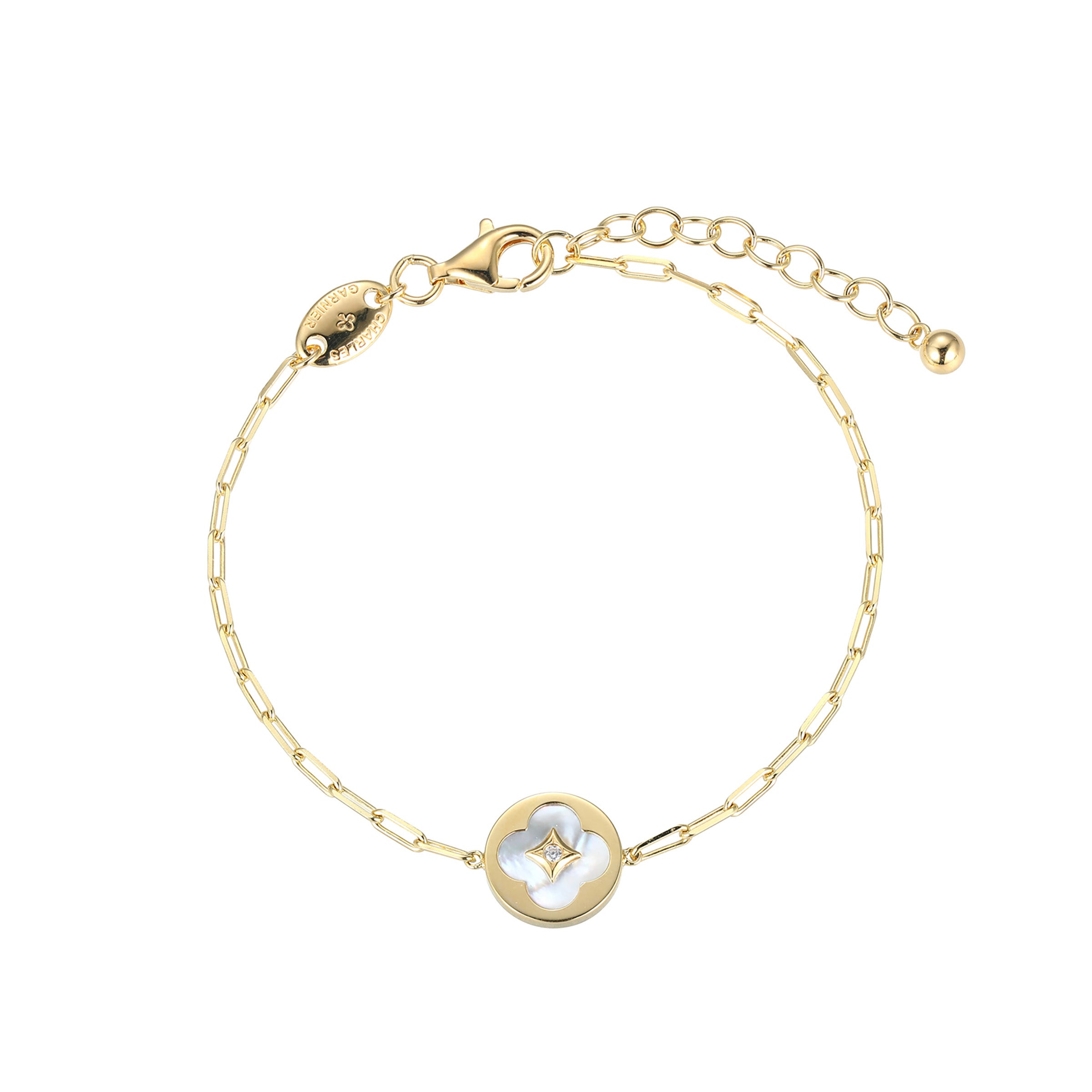 CB0198 - Clover Mother-of-Pearl Disc Bracelet