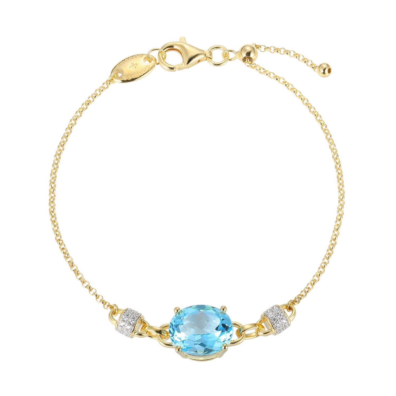 Sterling Silver Skye Genuine London Blue Topaz And Cubic Zirconia Adjustable Bracelet Yellow Gold Finish