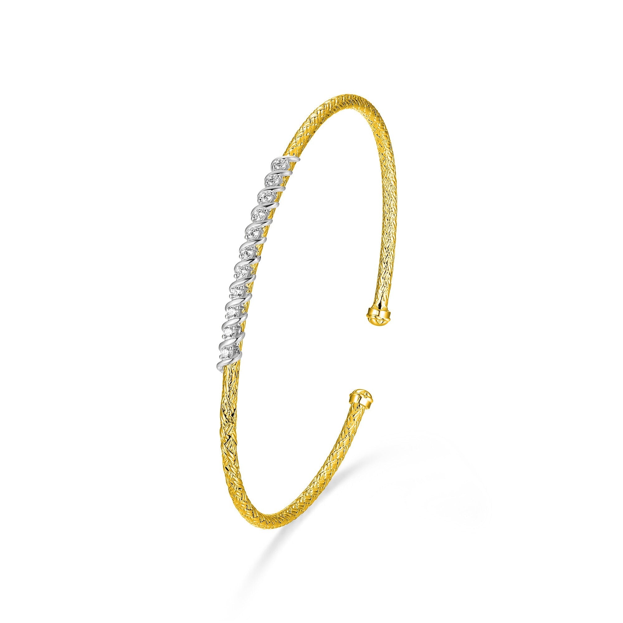 Enhance Your Style With This Cuff Bracelet From Charles Garnier's Flourish Collection, Featuring Cubic Zirconia Set In Sterling Silver With Rhodium And Yellow Gold Finish. This 6.75â€ Bracelet Showcases A Modern Design, Perfect For Any Occasion.